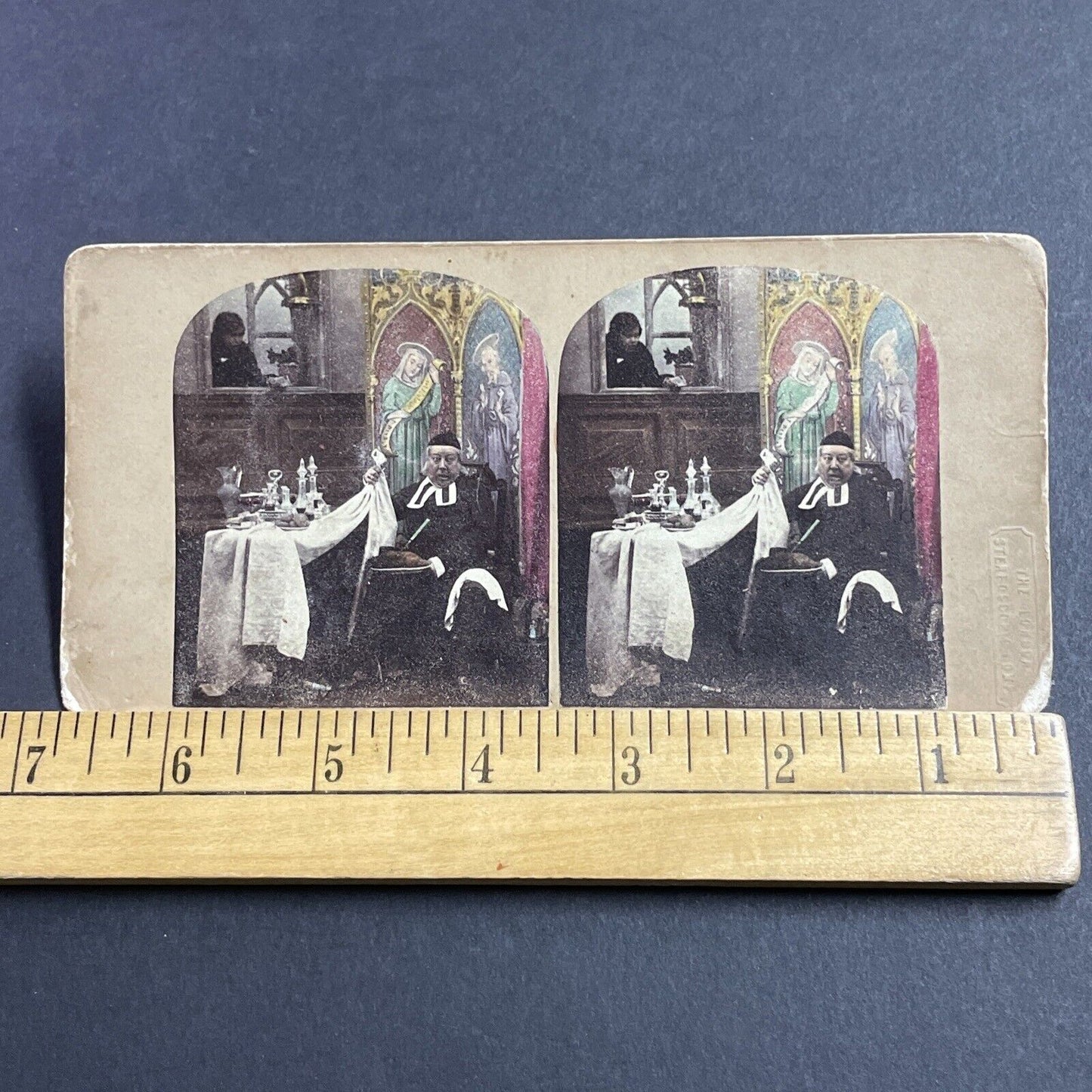 Antique 1860s A Friar Caught Sneaking Meat Stereoview Photo Card P1980-13