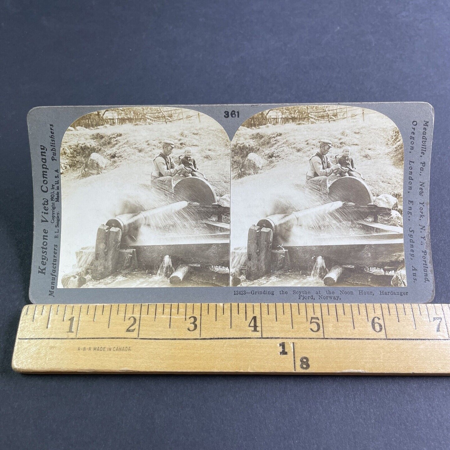 Antique 1903 Tool Sharpener Stone Hardanger Norway Stereoview Photo Card P2114