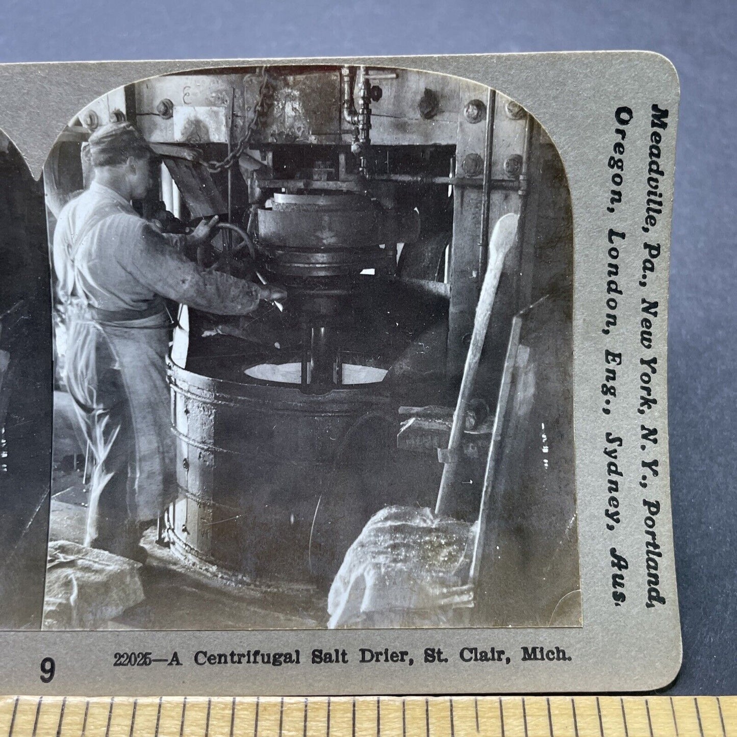 Antique 1910 Early Salt Centrifuge St. Clair Michigan Stereoview Photo Card 2468