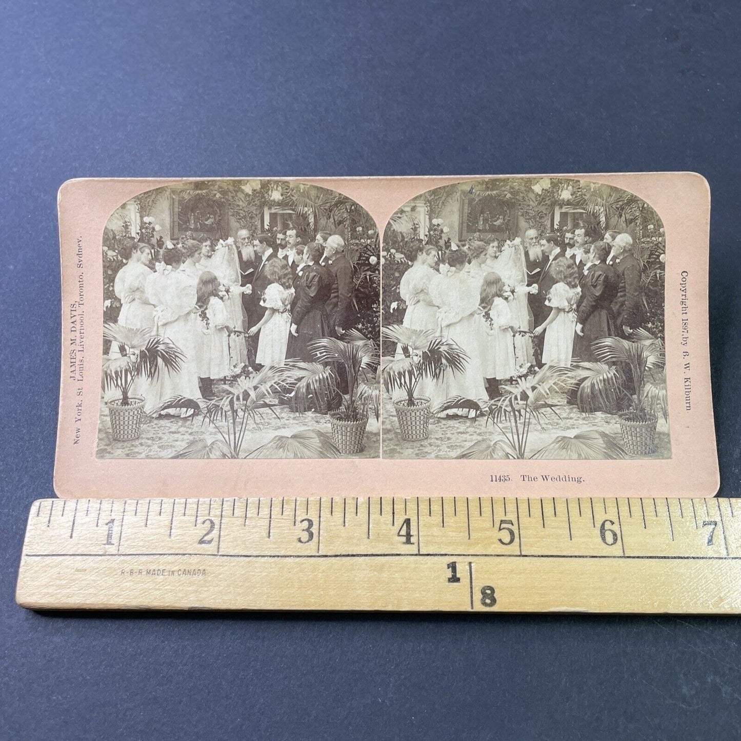 Antique 1897 Victorian Man & Woman Exchange Vows Stereoview Photo Card P3001