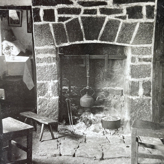 Antique 1899 A Peat Stone Fireplace In Rural Ireland Stereoview Photo Card P2833