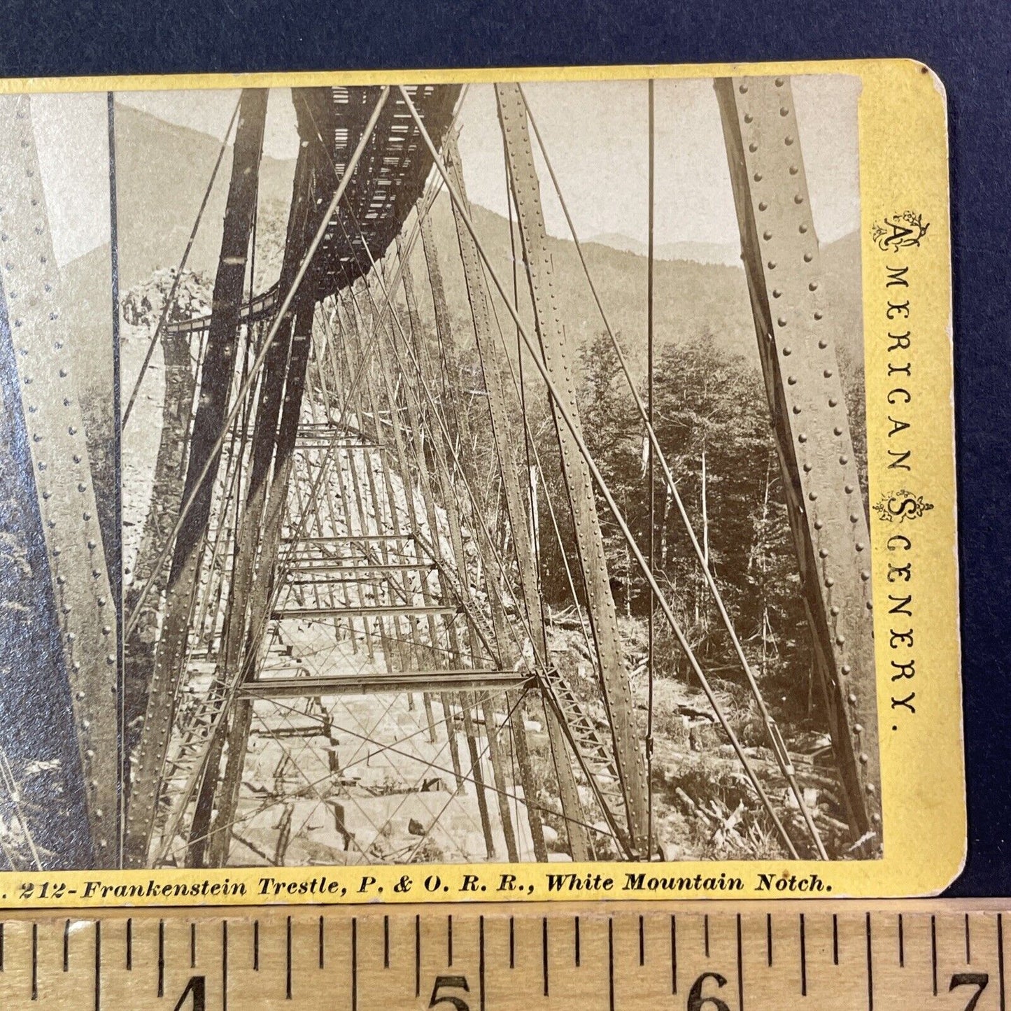 Frankenstein Train Trestle Stereoview Photo Card NW Pease Antique c1869 X949