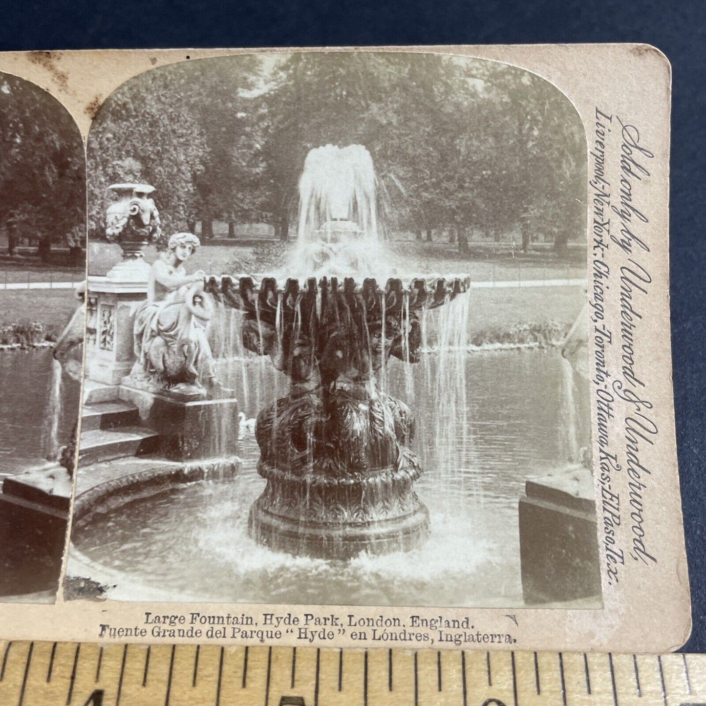 Antique 1900 Fountain Waterfall Hyde Park England Stereoview Photo Card P4595