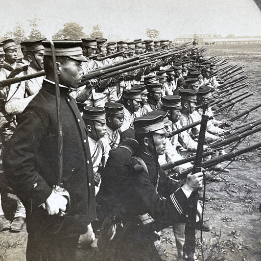 Antique 1904 Japanese Infantry Russia Battlefield Stereoview Photo Card P1958