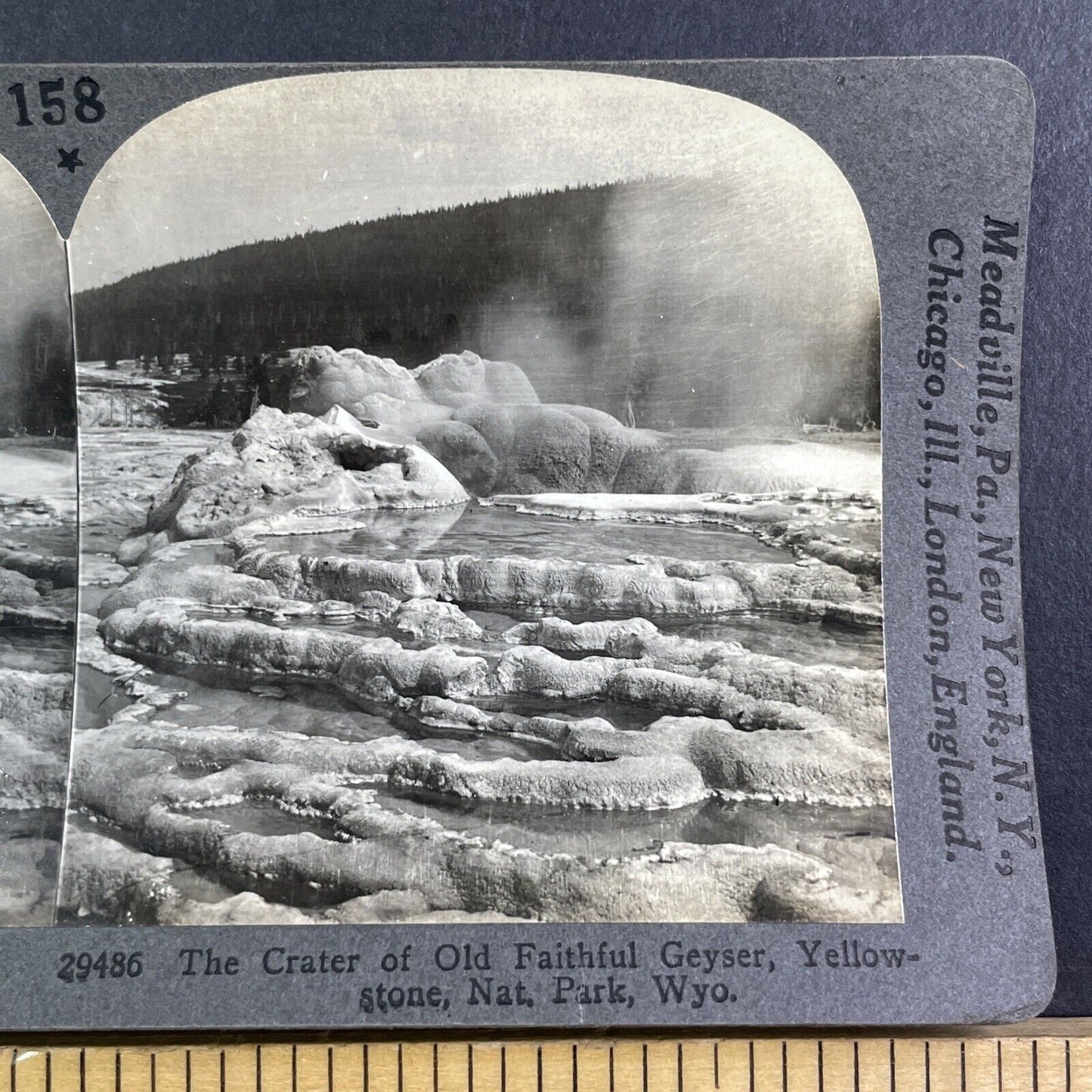 Old Faithful Geyser Yellowstone Park Wyoming Stereoview Antique c1910s Y1191