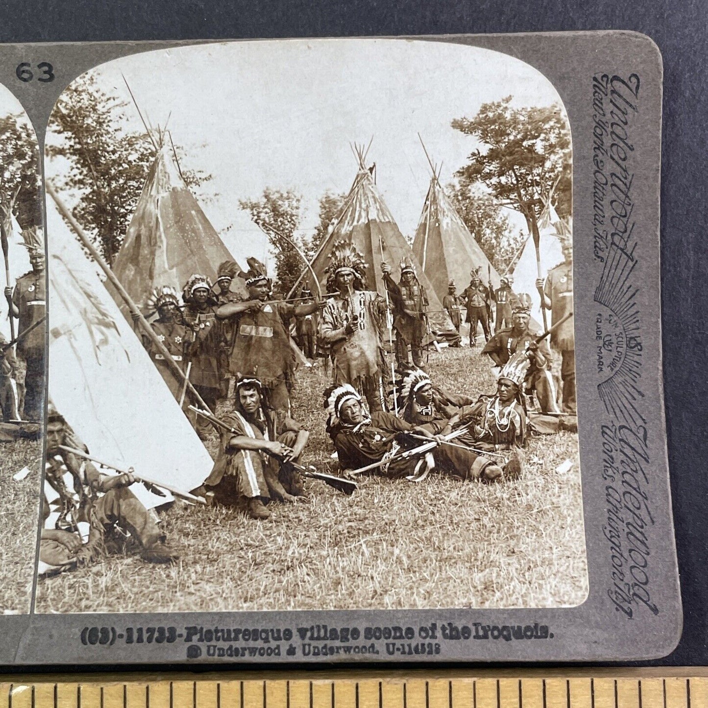 Iroquois Native American Indian Staged Scene  Stereoview c1890s Y1716