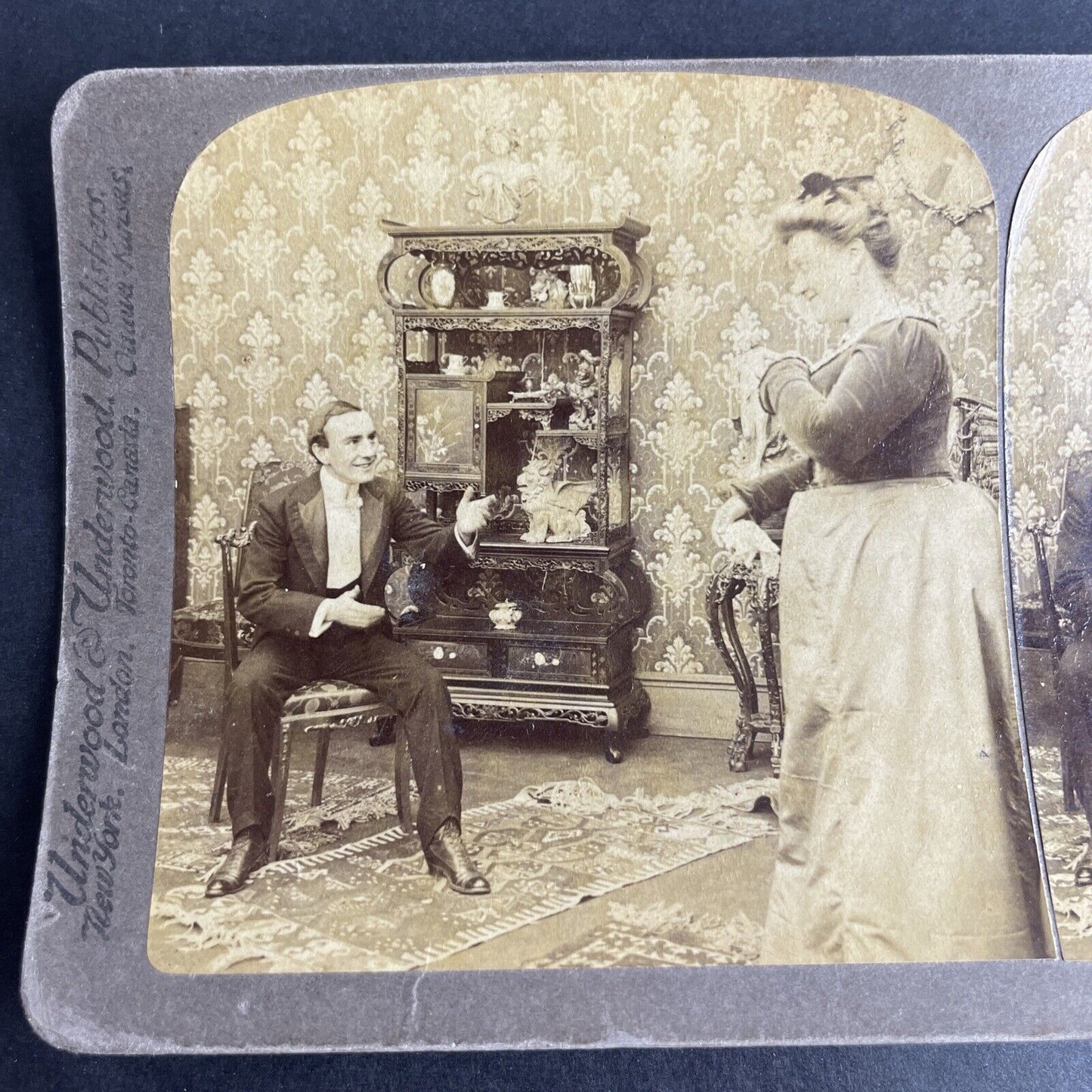 Antique 1901 Young Man Flirting With A Young Lady Stereoview Photo Card P1039