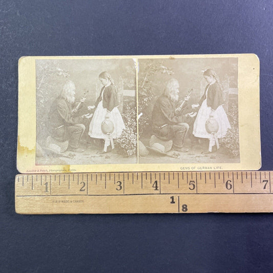 Fiddler Violinist Paid By Young Girl Stereoview Loescher Antique c18zz X1906