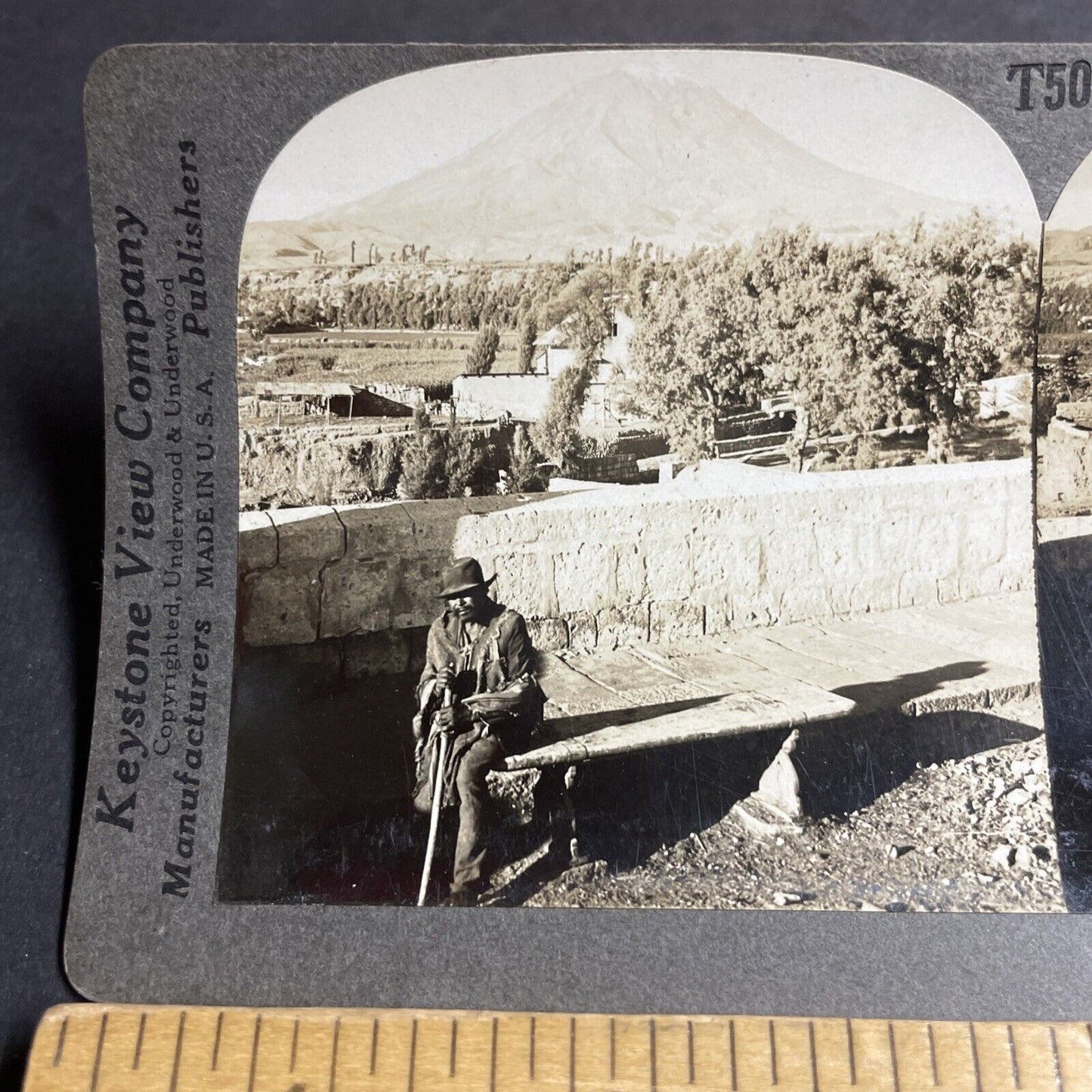 Antique 1910s Old Peruvian Man Rests Arequipa Peru Stereoview Photo Card P4417