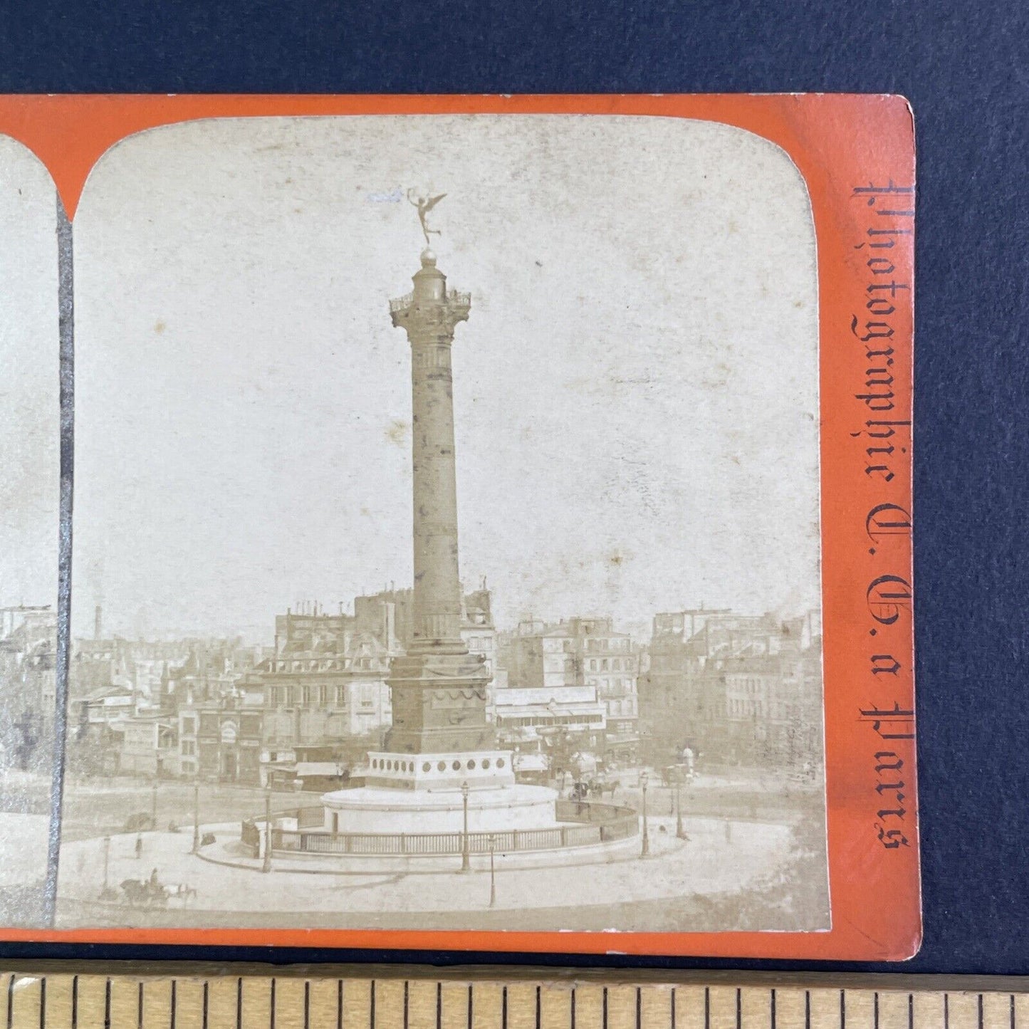 Place de la Bastille Paris France Stereoview Charles Gaudin Antique c1865 X3604