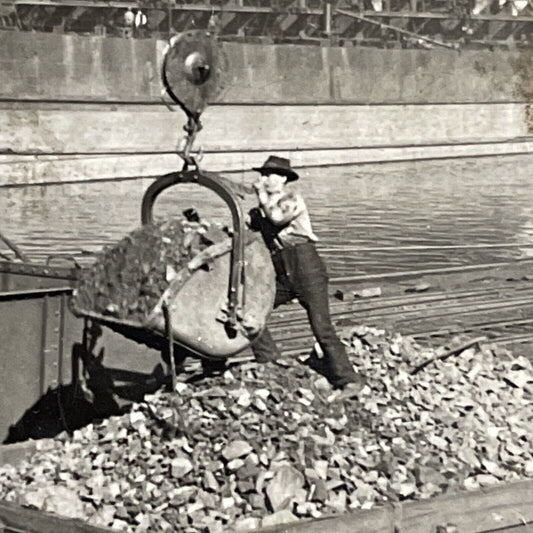 Antique 1920s Loading Iron Ore Onto Trains Cleveland Stereoview Photo Card P4290