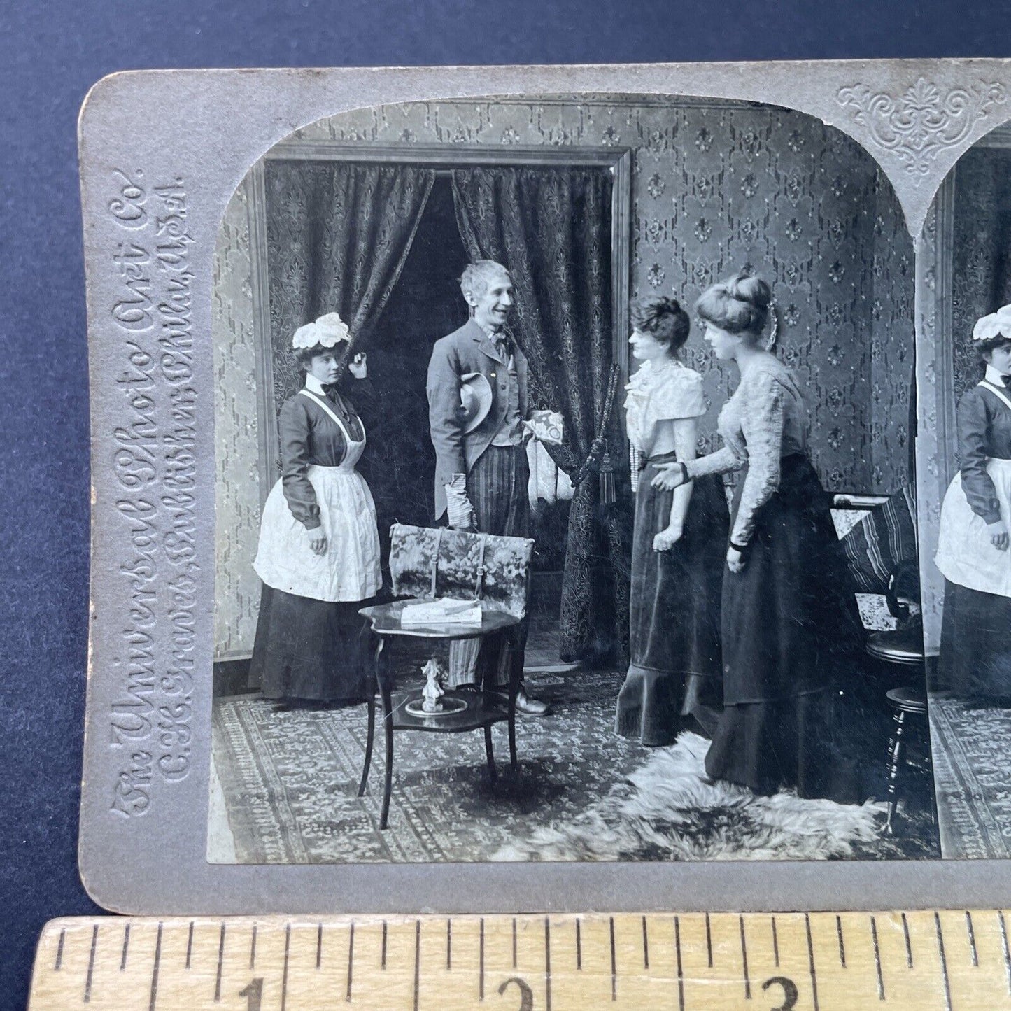 Antique 1902 Women Gush Once Farmer Cousin Arrives Stereoview Photo Card P2929