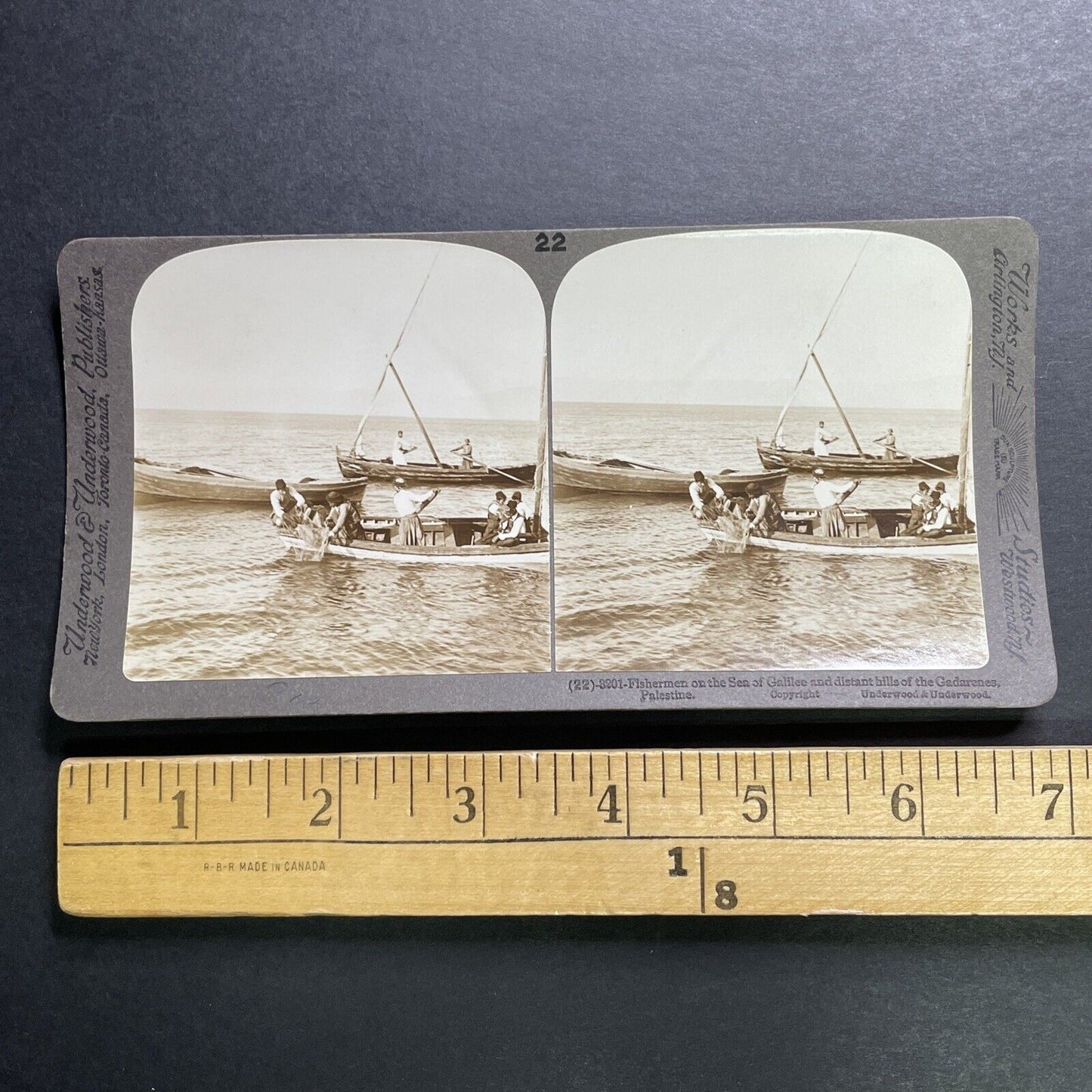 Antique 1901 Fisherman In The Sea Of Galilee Stereoview Photo Card P1328