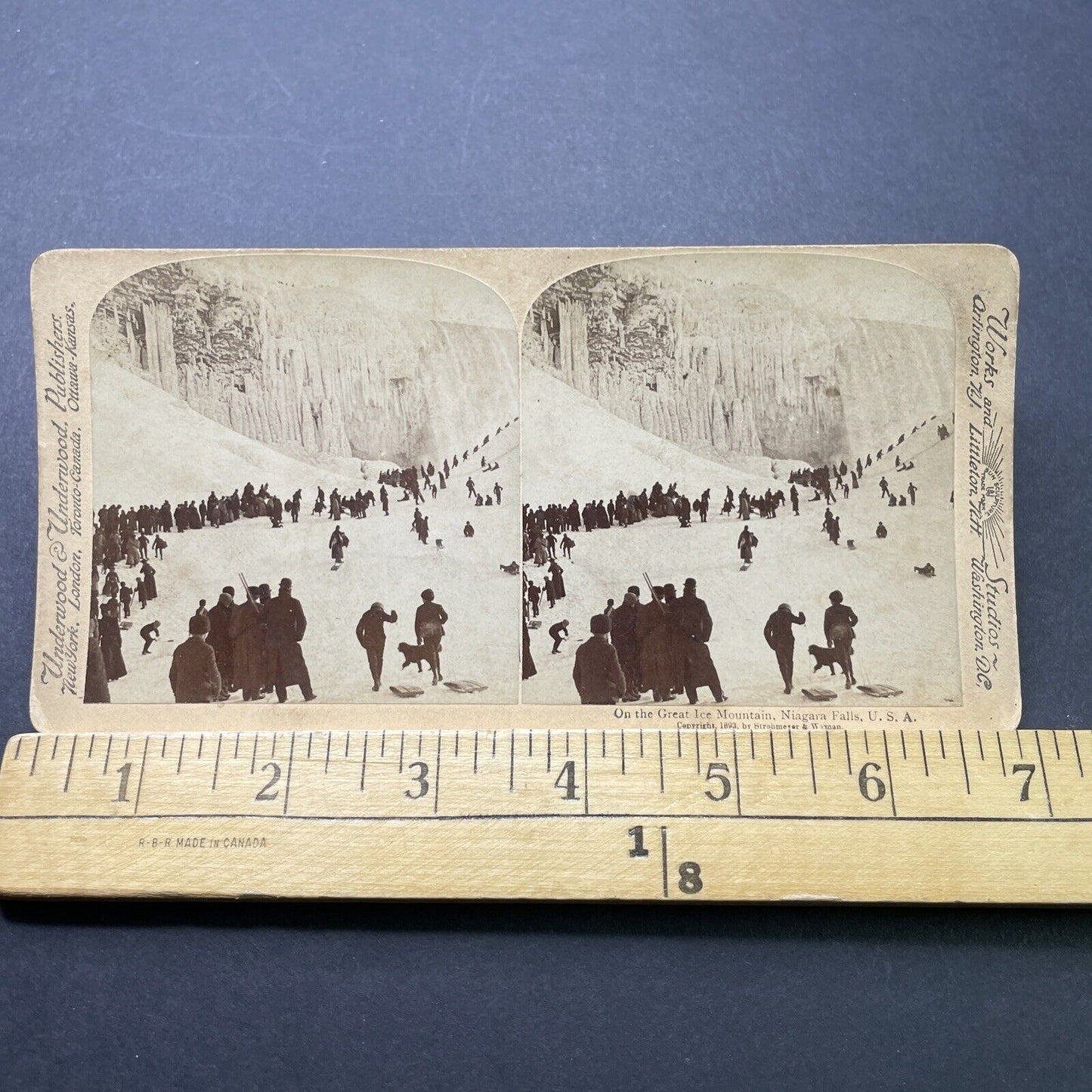 Antique 1893 Walking On Frozen Niagara Falls River Stereoview Photo Card P2349