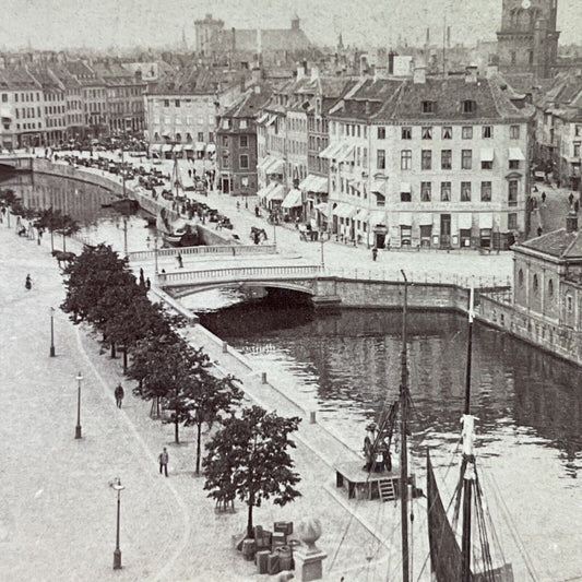 Antique 1897 Copenhagen Denmark Canal View Stereoview Photo Card P3948