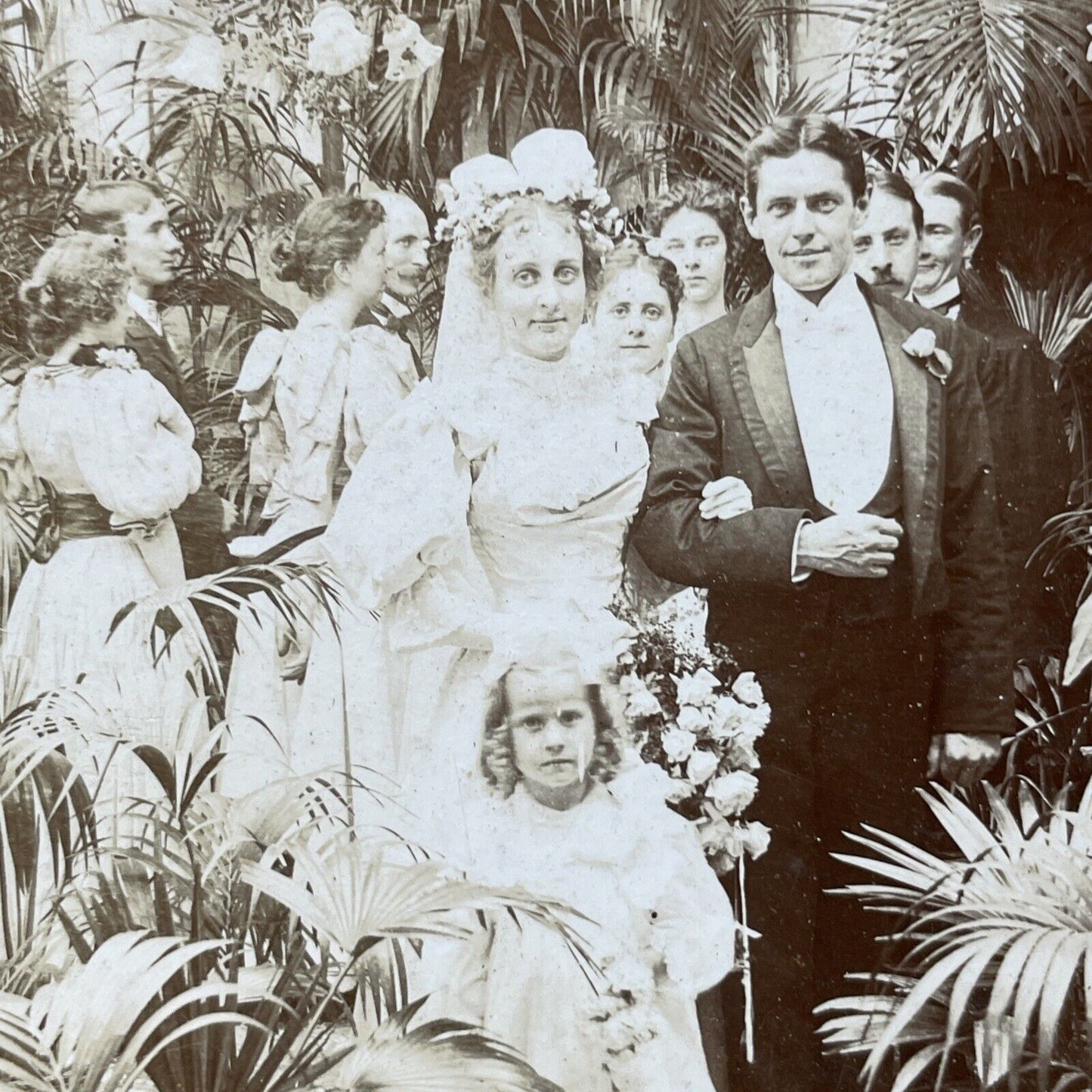 Antique 1890s The Bride, Groom And Flower Girl Stereoview Photo Card P2563