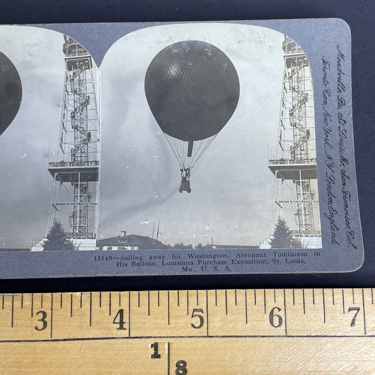 Antique 1904 George Tomlinson Balloon Flight Stereoview Photo Card P981