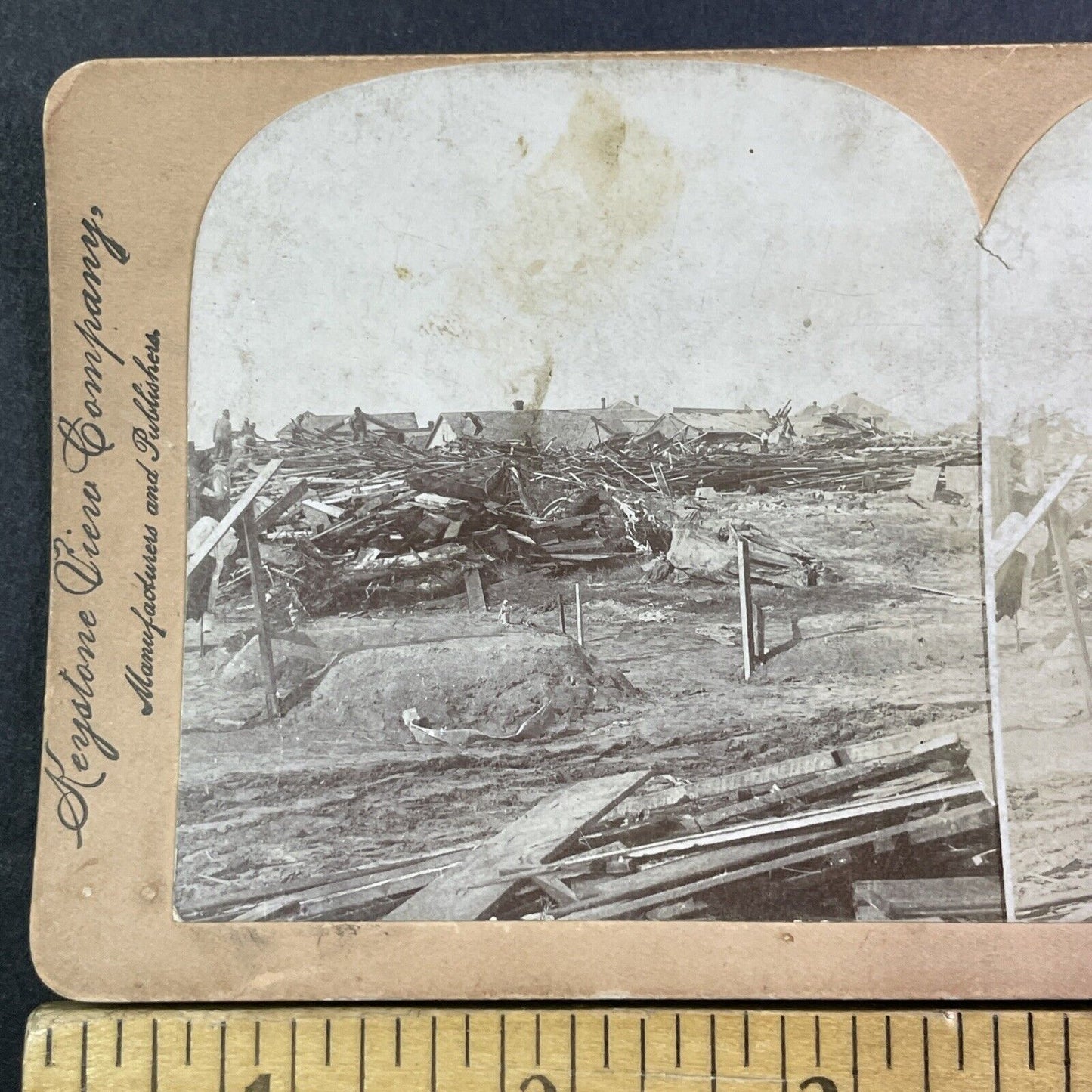 Graves & Rescue Teams Galveston Hurricane Disaster Stereoview Antique 1900 X3630