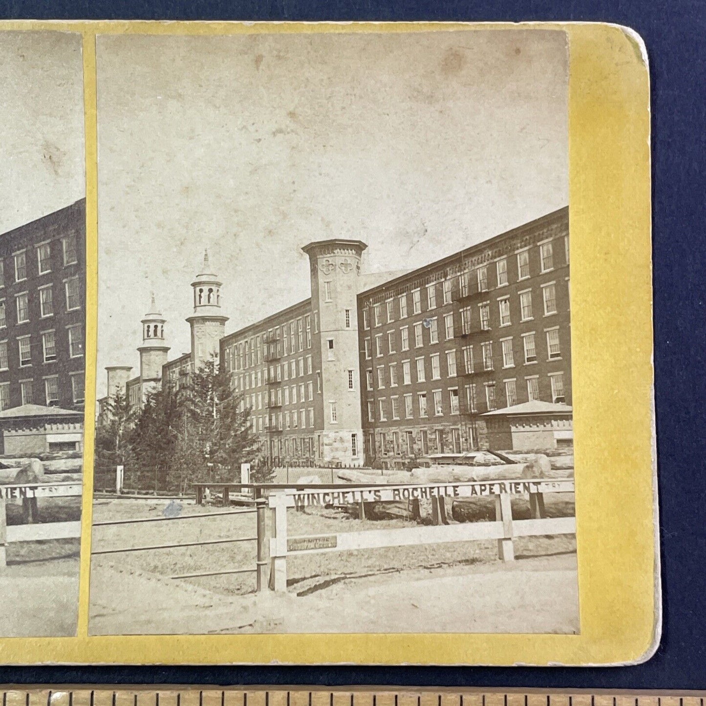 Pacific Mills Lawrence MA Stereoview Winchell's Aperient Antique c1872 X2588