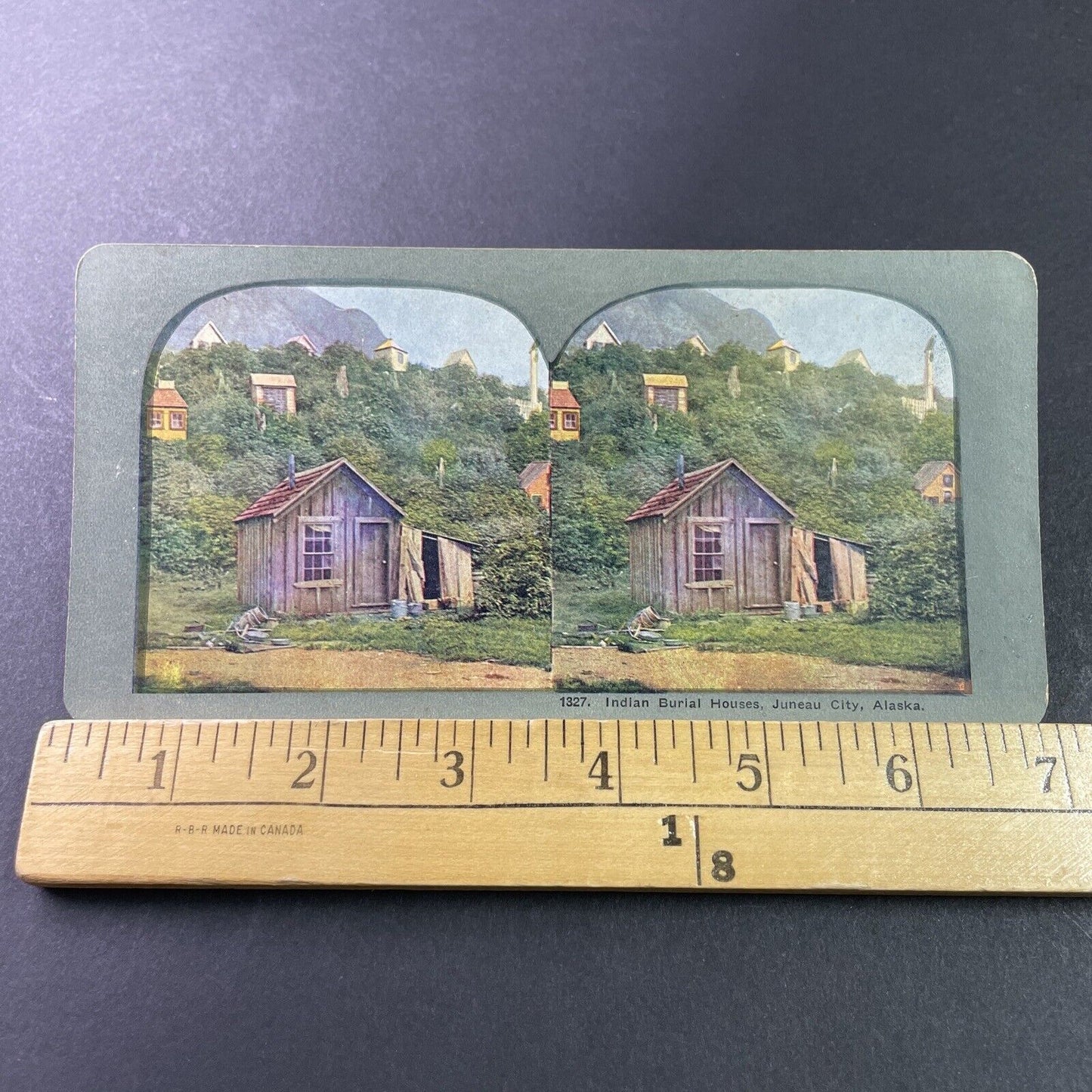 Antique 1905 Native Indian Burial Huts Juneau Alaska Stereoview Photo Card P3316