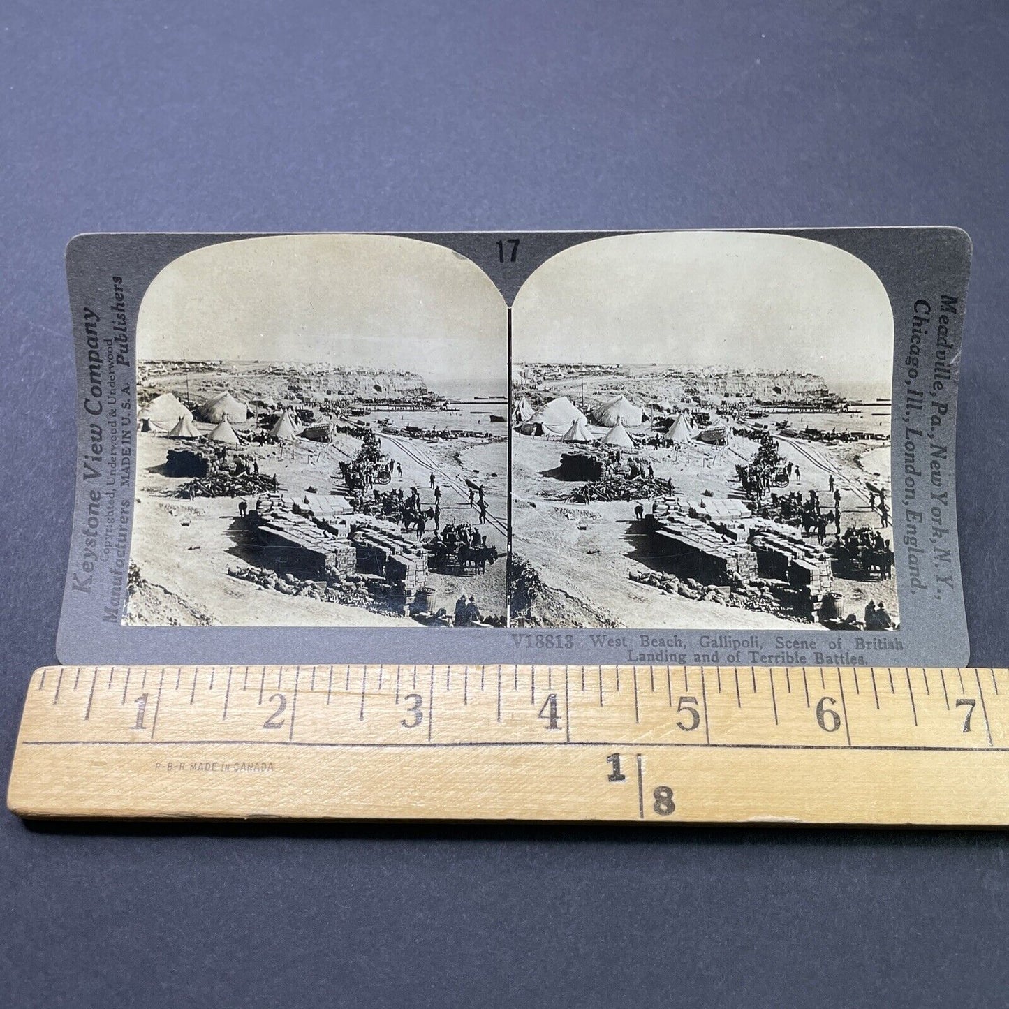 Antique 1915 Australian Soldiers WW1 Gallipoli Battle Stereoview Photo Card 2809