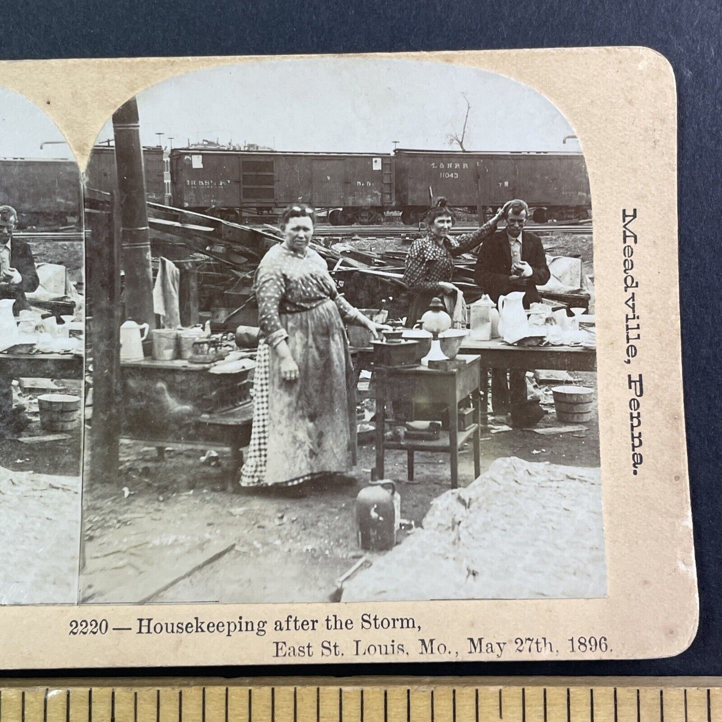 St. Louis Tornado Disaster Soup Line Stereoview Missouri Antique c1896 Y861