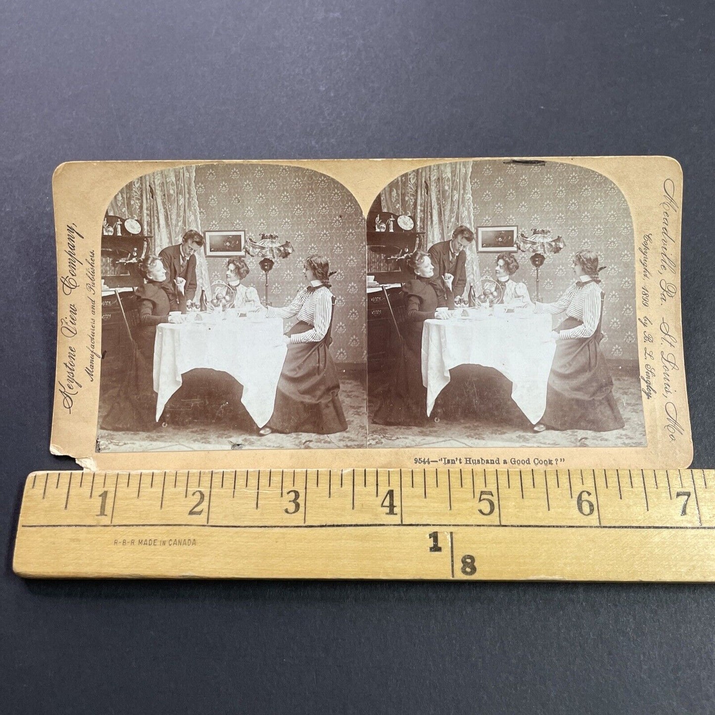 Antique 1899 Husband Serves Port Wine At Brunch Stereoview Photo Card P4088