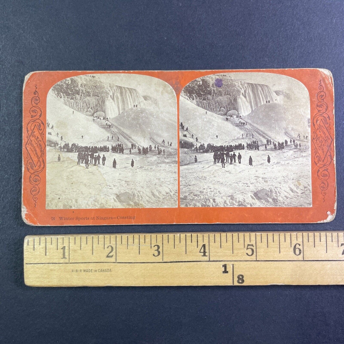 Niagara Falls Skiing and Sledding Stereoview George Curtis Antique c1870 Y2706