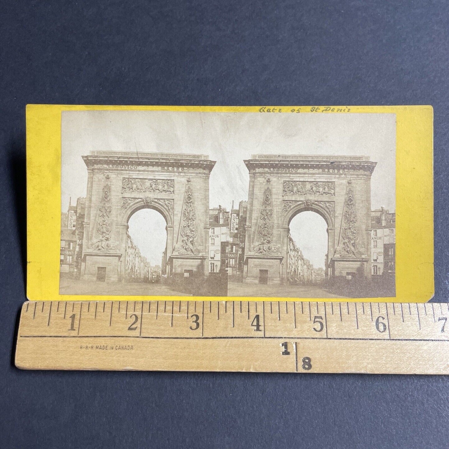 Antique 1870s Porte Saint Denis Gate Paris France Stereoview Photo Card P4199