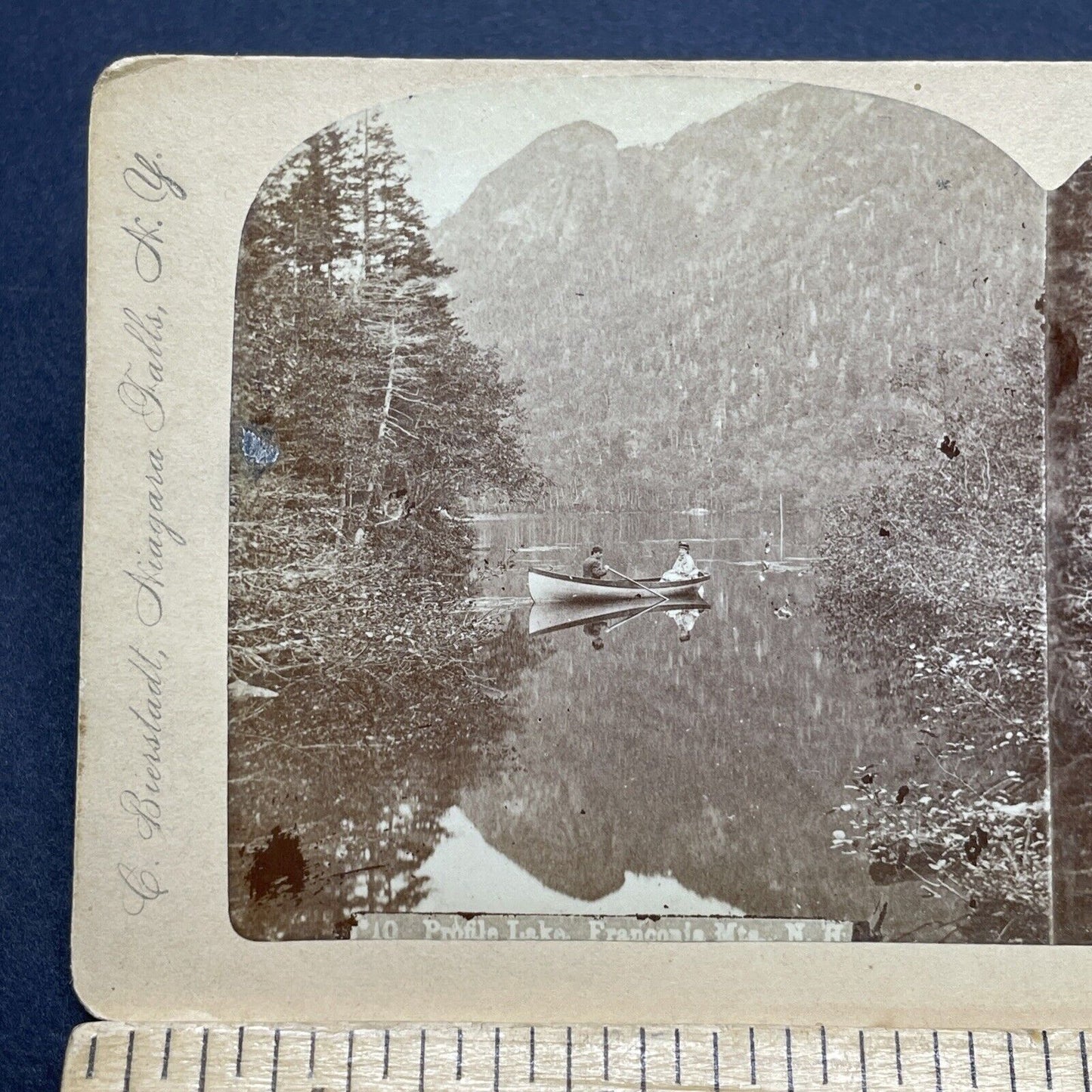 Antique 1870s Profile Lake New Hampshire Stereoview Photo Card V1749