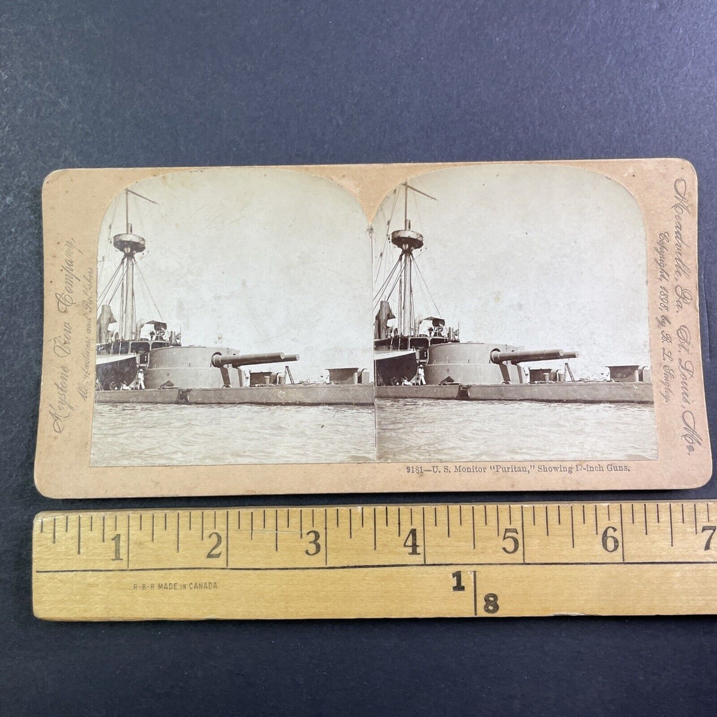 USS Puritan Naval Monitor Gunship Boat US Navy Stereoview Antique c1898 X4090