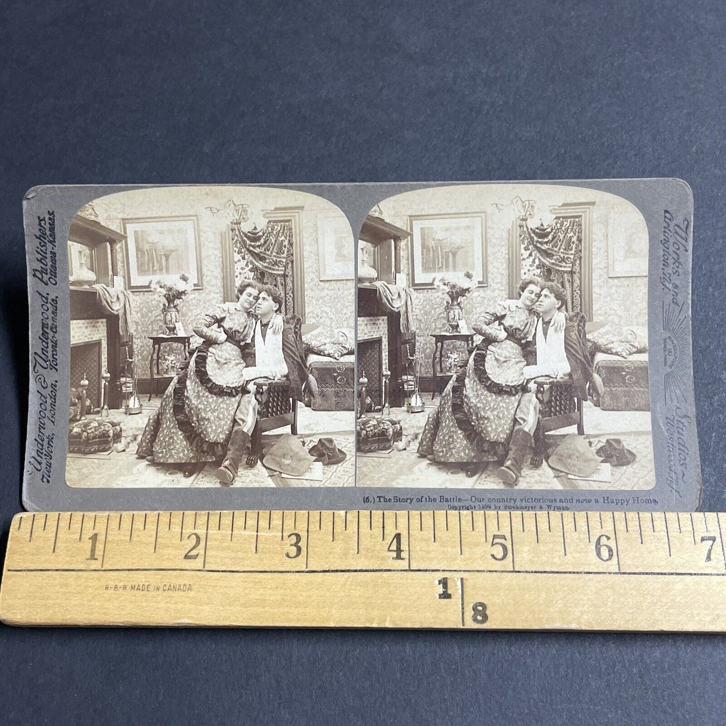 Antique 1899 Woman Hugs Wounded US Soldier Stereoview Photo Card P4753