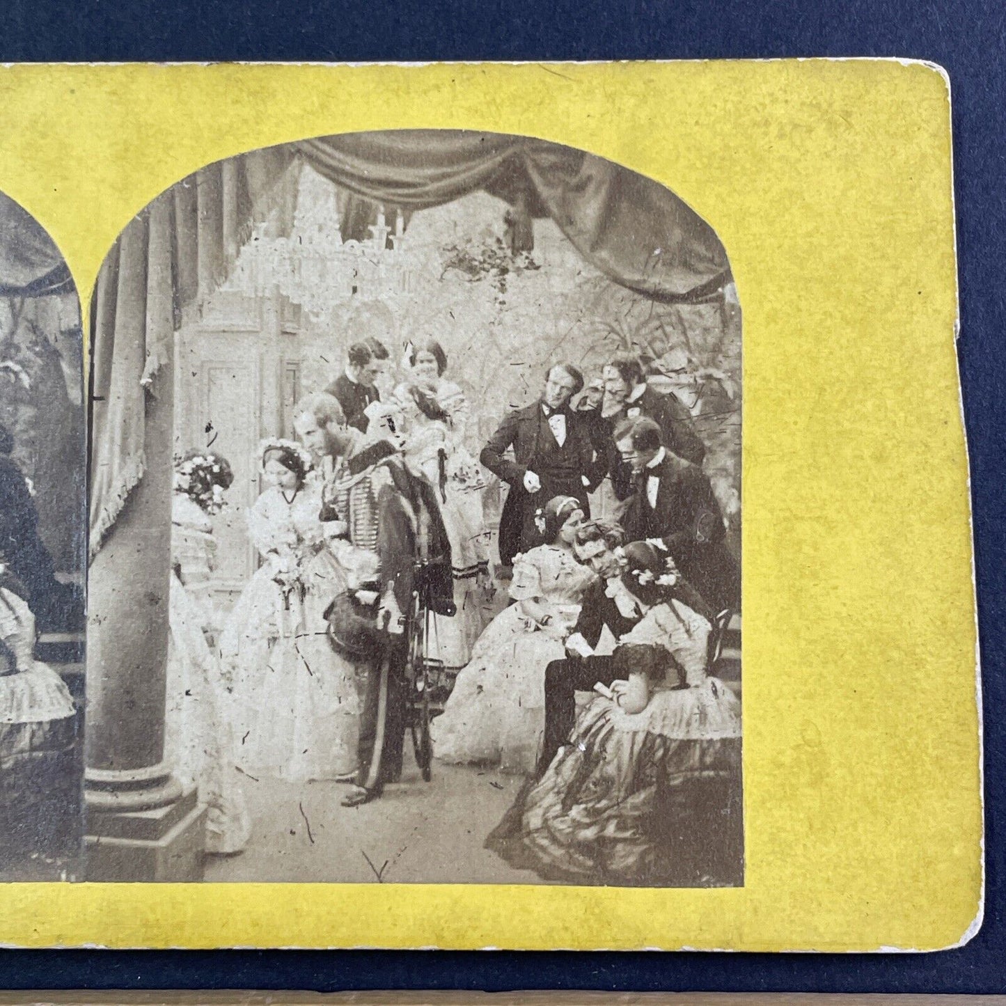 Men Soldiers and Women at Fancy Ball Stereoview Salt Print Antique c1860 Y118