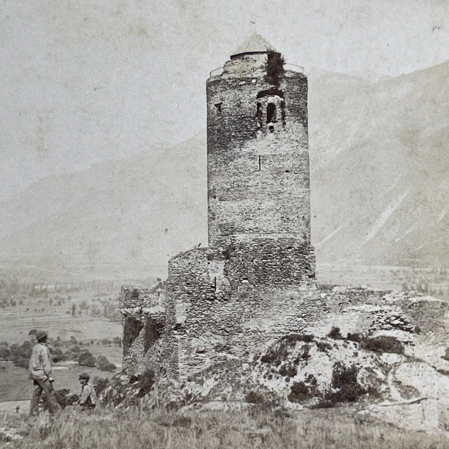 La Batiaz Castle Before Repairs Stereoview Switzerland Antique c1865 X3609