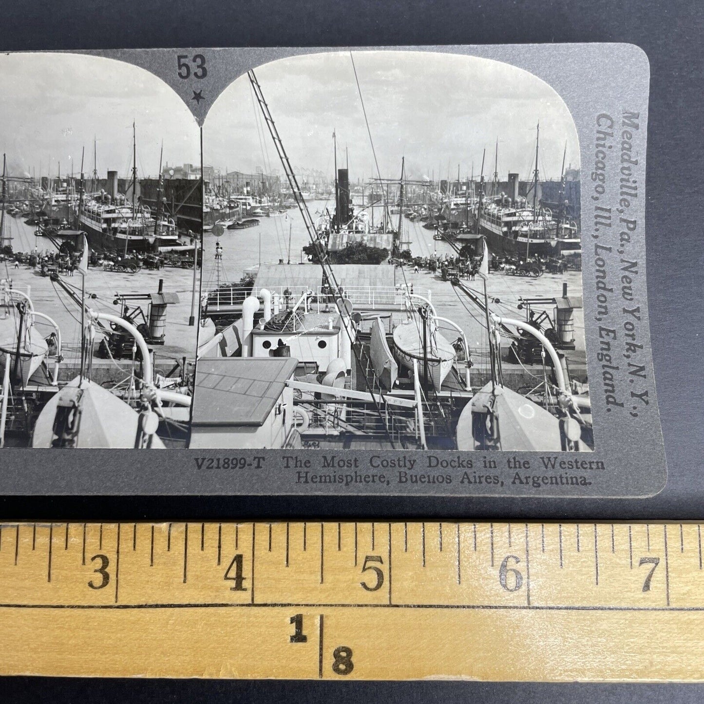 Antique 1908 Shipping Harbor Buenos Aires Argentina Stereoview Photo Card P915