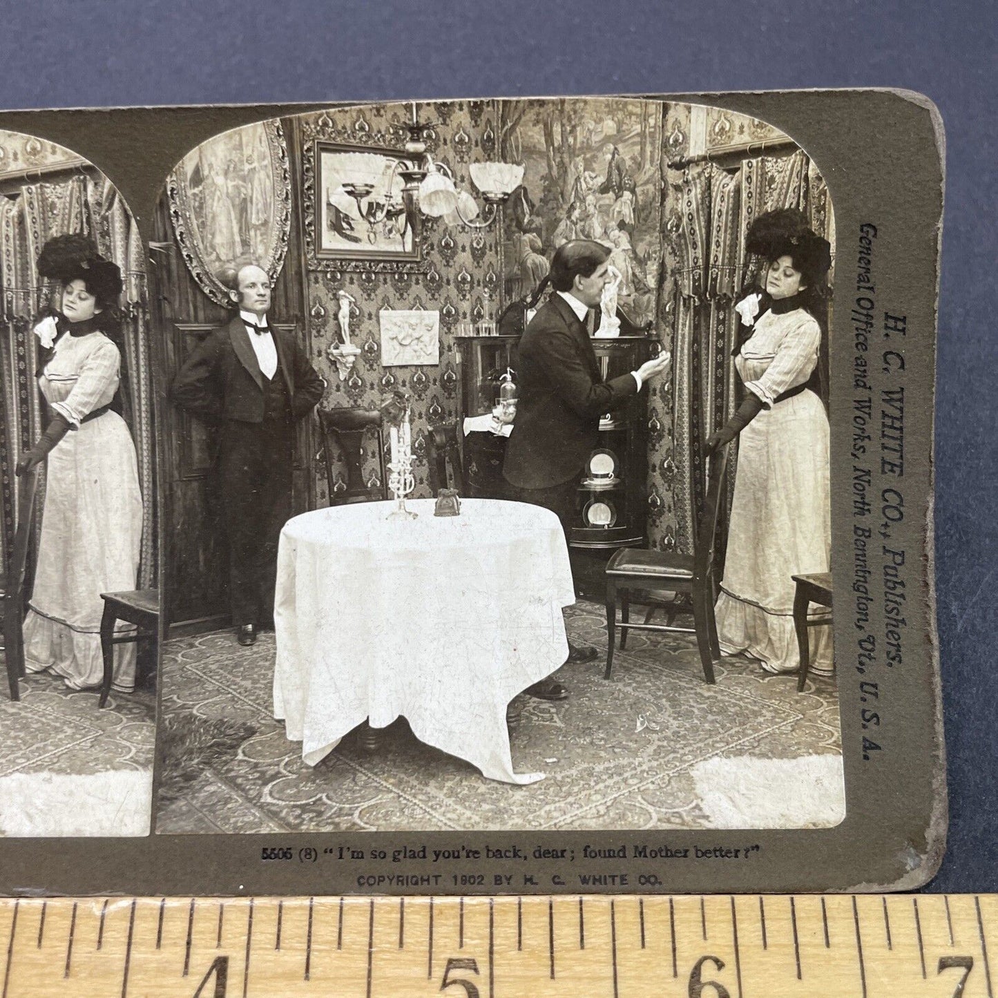 Antique 1902 Woman Returns Home To Husband Stereoview Photo Card P2697