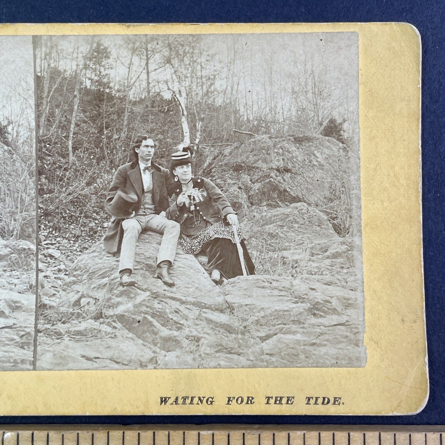 Sitting on Beach in Maine Stereoview Vose & Paul Skowhegan Antique c1870s Y2263