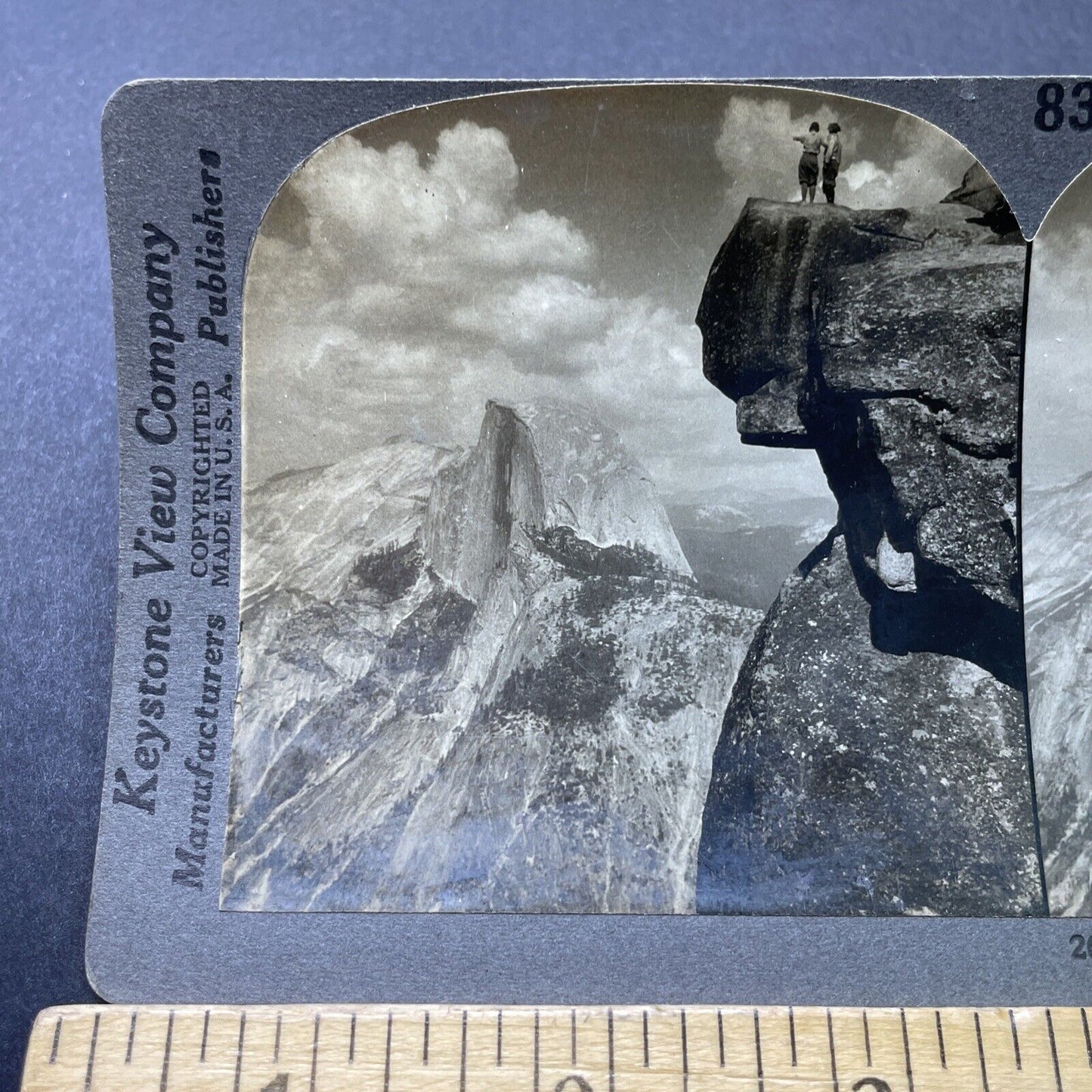 Antique 1909 Men Tempt Fate Glacier Point Yosemite Stereoview Photo Card P2756