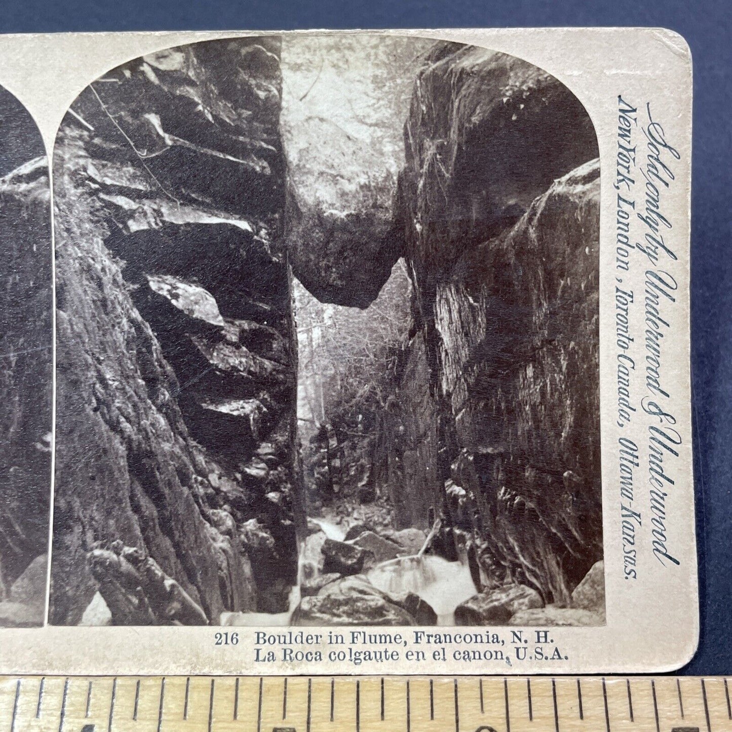 Antique 1880s Suspended Rock Franconia Notch Flume Stereoview Photo Card V1789