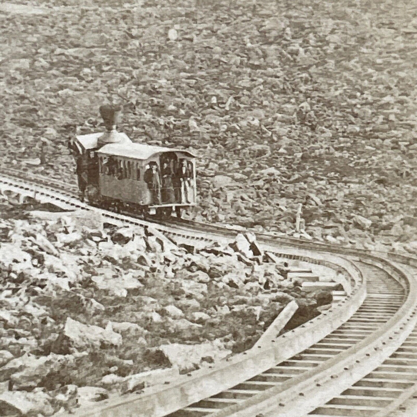 Mount Washington First Passenger Train Trip Stereoview Antique c1868 X914 *BENT*