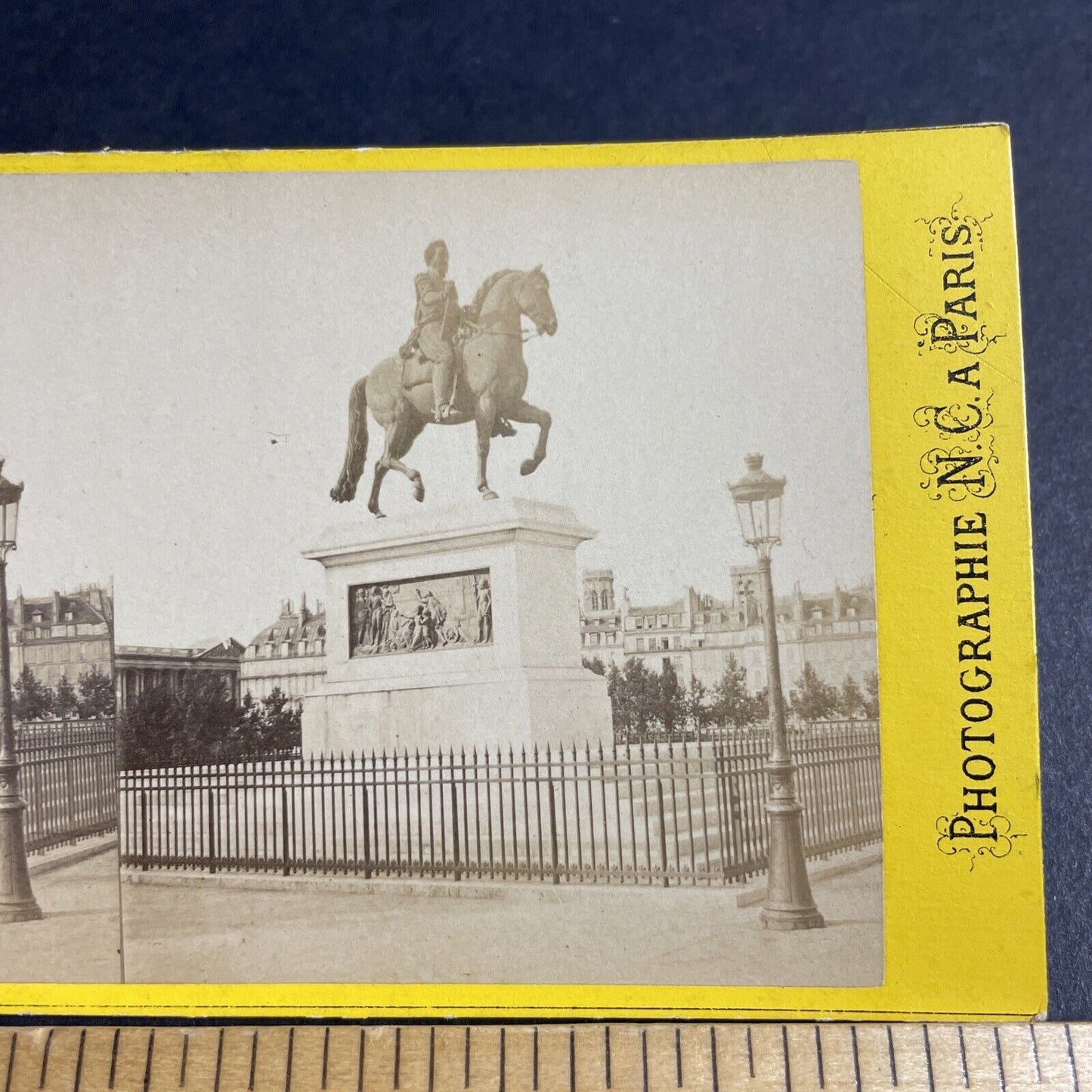 Antique 1870s Equestrian Statue Henry IV Paris France Stereoview Photo Card 4160