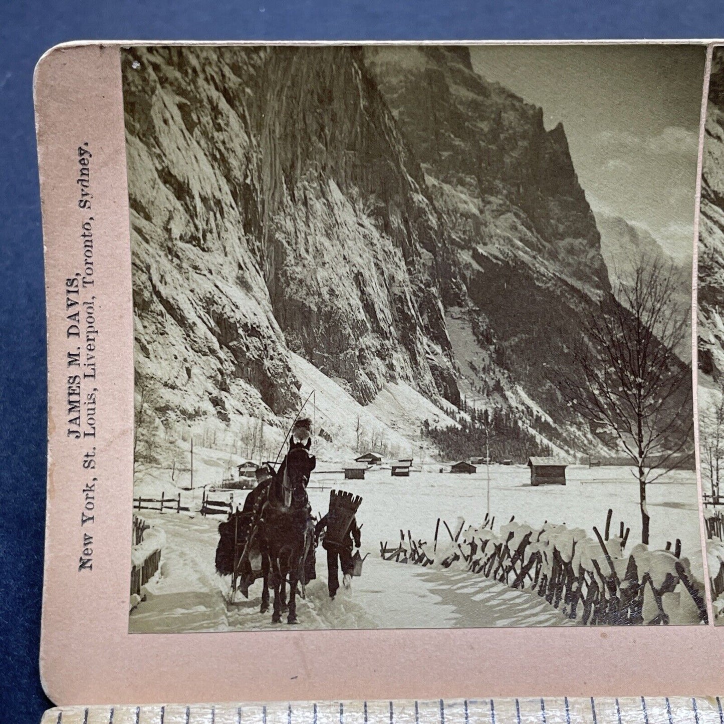 Antique 1901 Horse And Sleigh Swiss Alps Stereoview Photo Card P1898