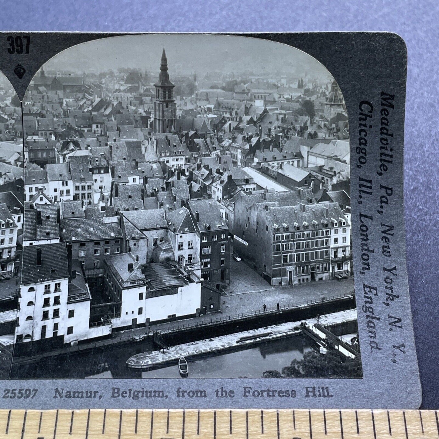 Antique 1920s City Of Namur Belgium Downtown Stereoview Photo Card V2938