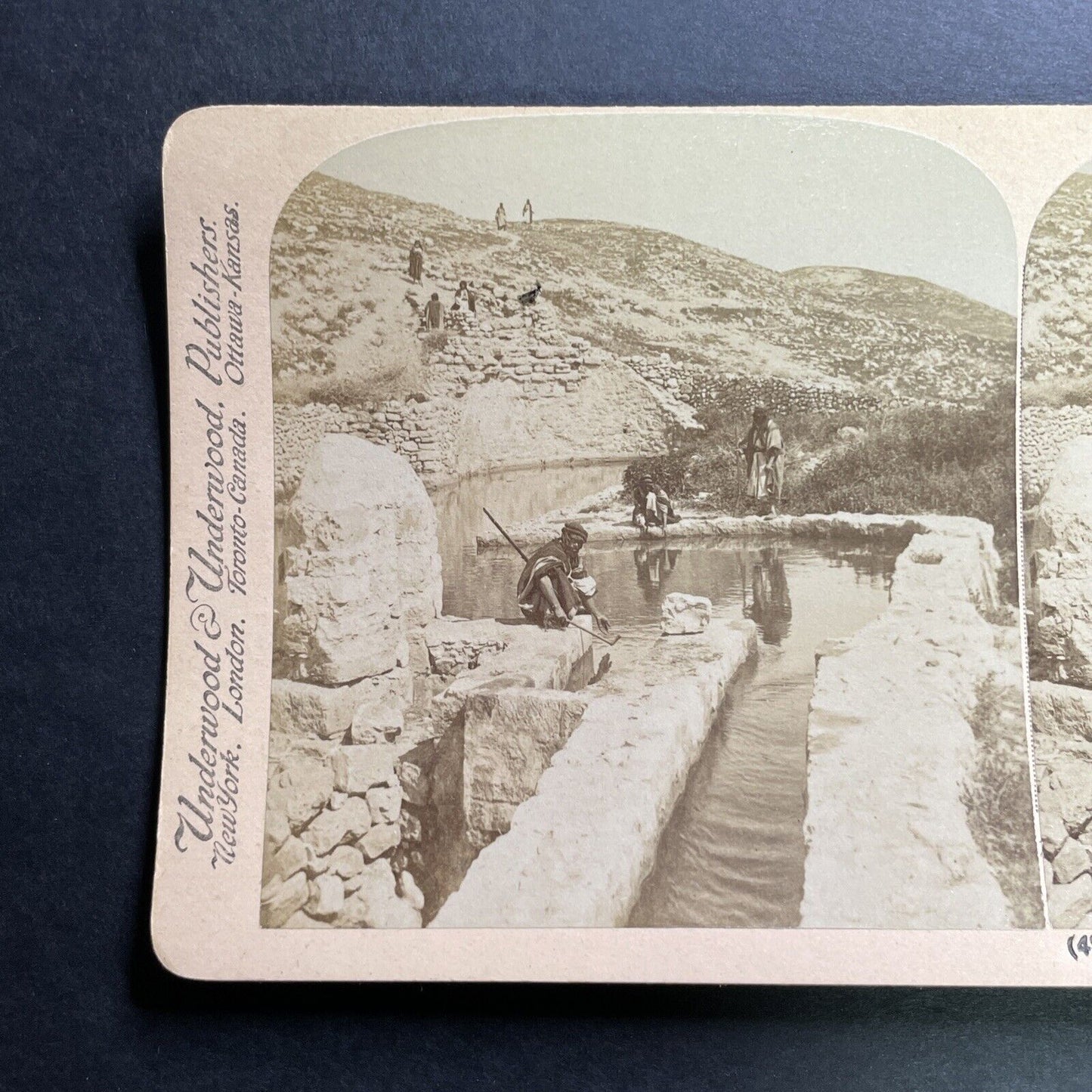 Antique 1899 Elishas Spring Jericho Israel Palestine Stereoview Photo Card P1384