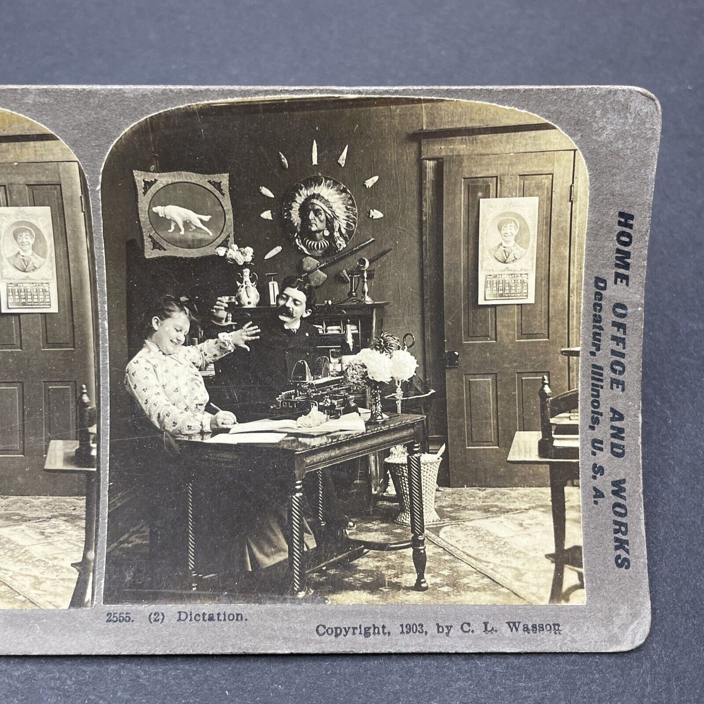 Antique 1903 Man Flirts With His Office Secretary Stereoview Photo Card P1806