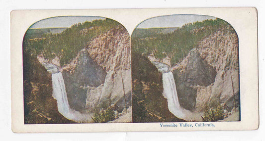 Antique 1905 Yosemite Valley Waterfall In California Stereo Card P307