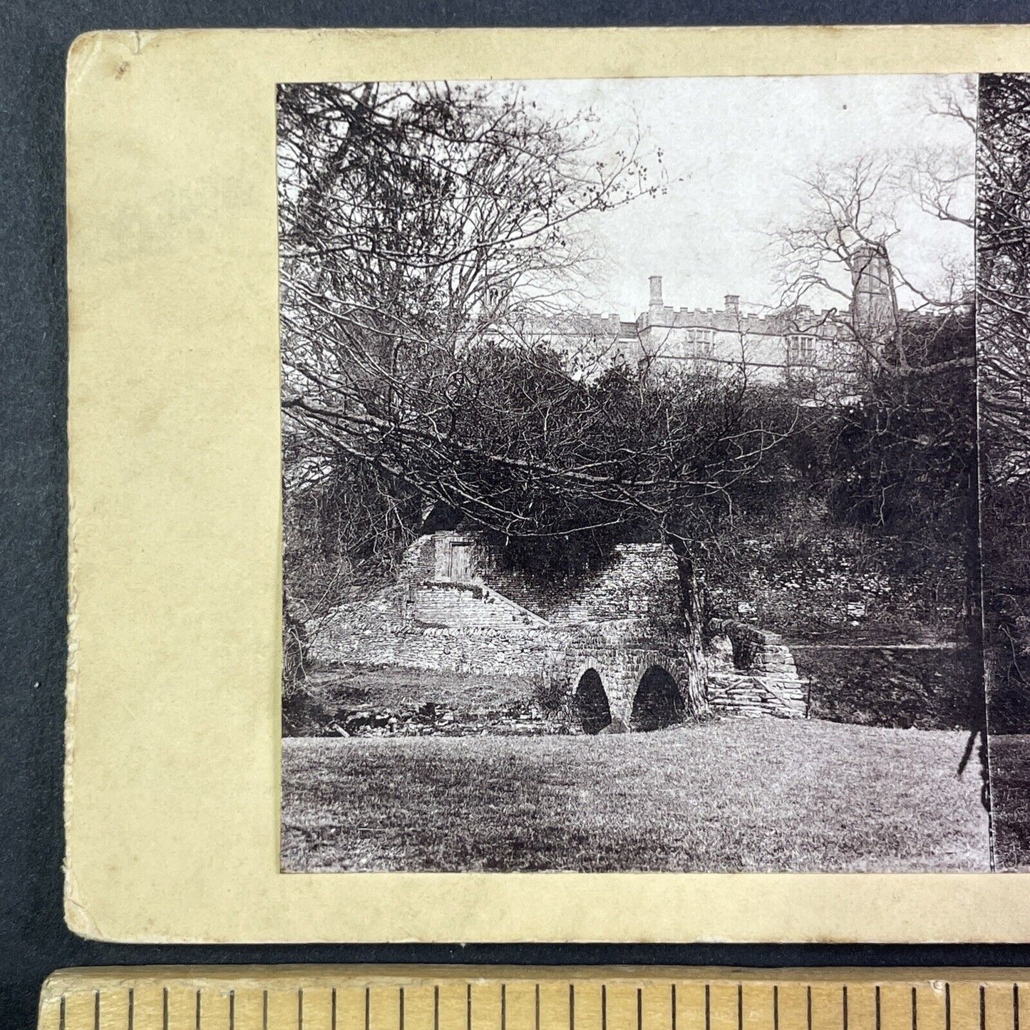 Old Bridge Haddon Hall Bakewell England Stereoview Antique c1870s Y969