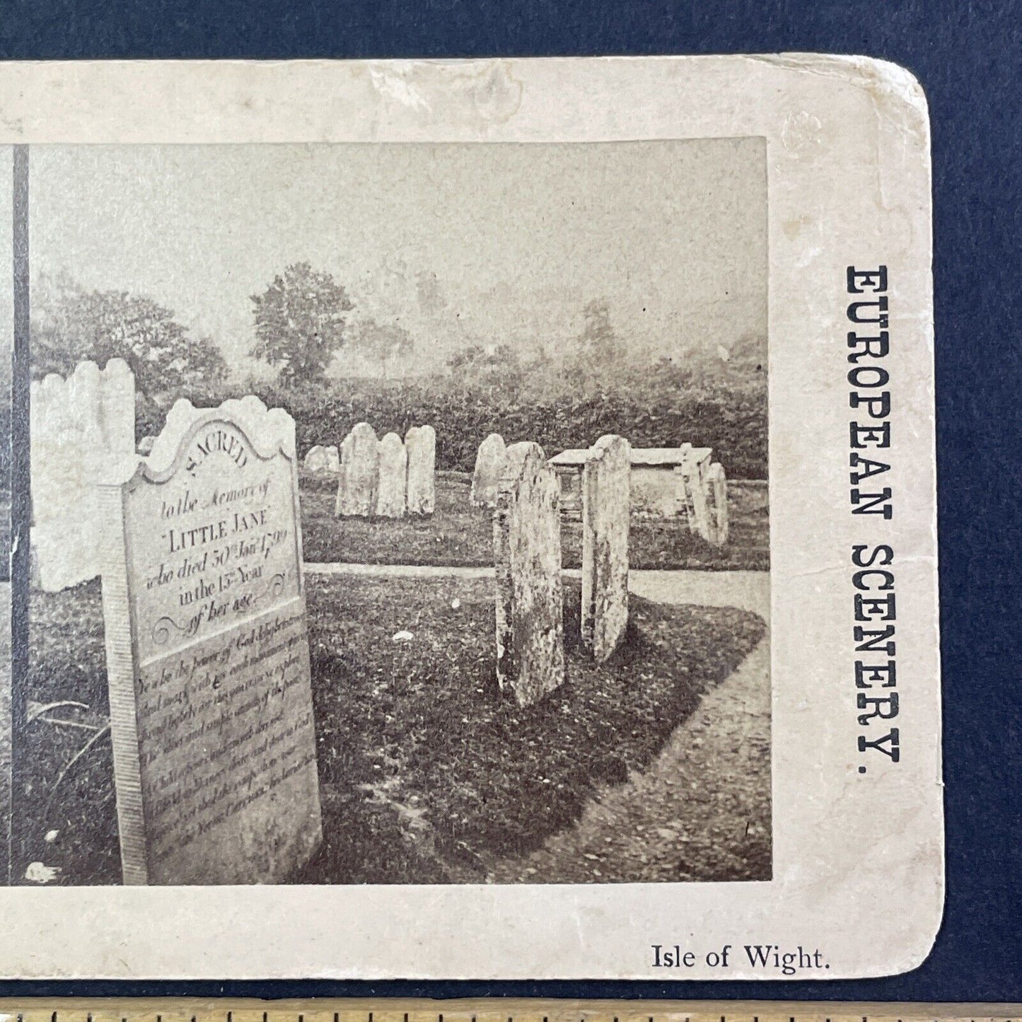 The Grave Of Little Jane Squibb Stereoview Isle Of Wight UK Antique c1880 X3660