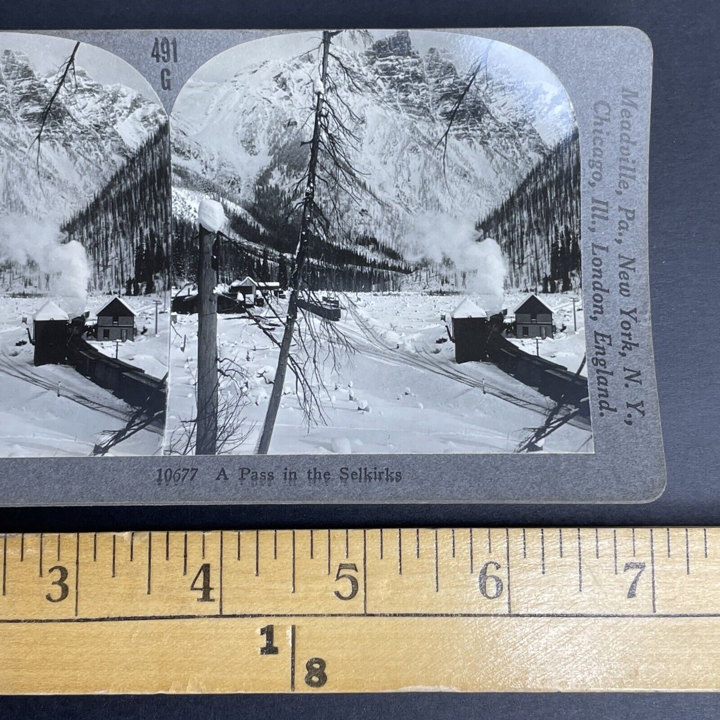 Antique 1905 Train Rail Pass Selkirk Mountains BC Stereoview Photo Card P888