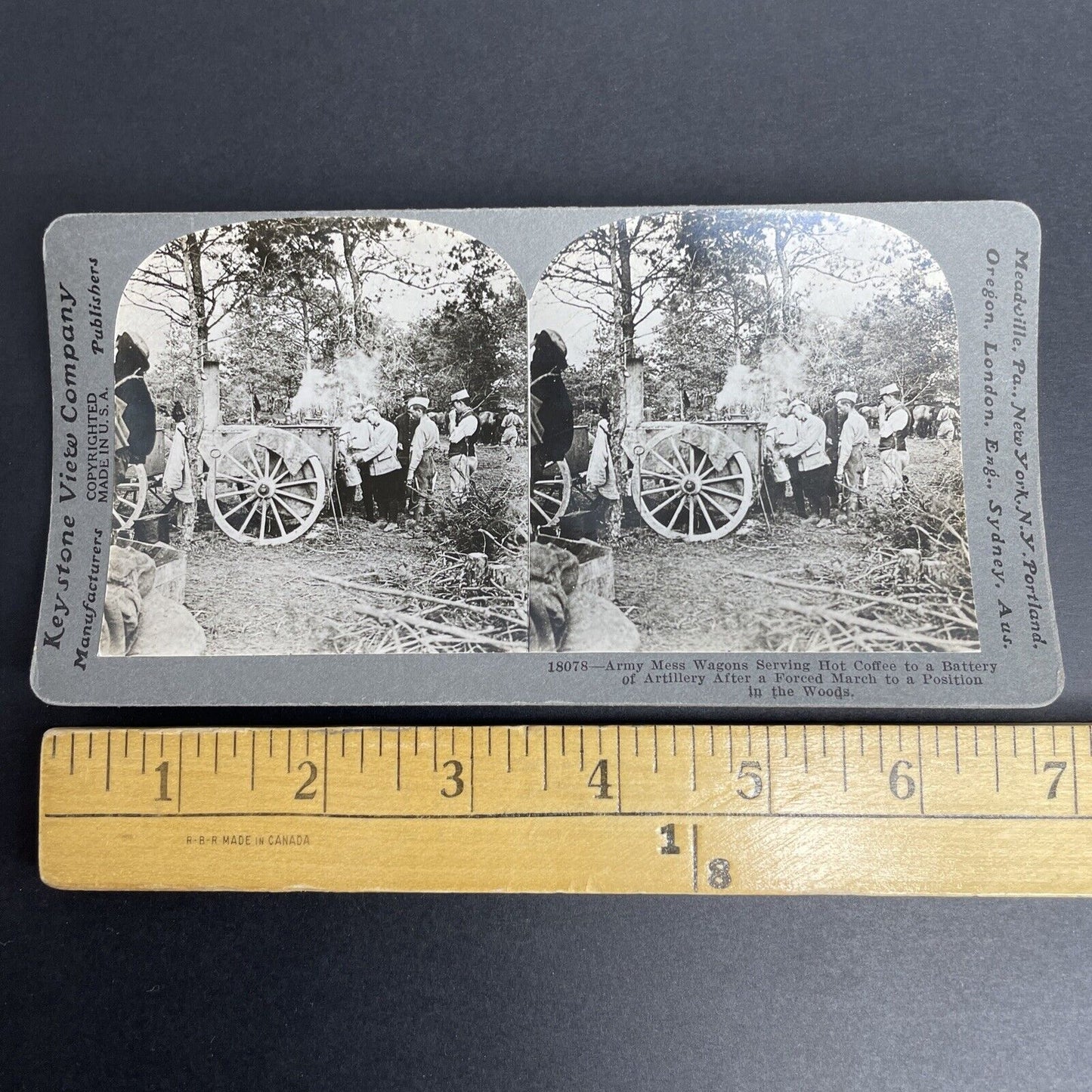 Antique 1916 WW1 US & French Soldiers Drinking Coffee Stereoview Photo Card P928